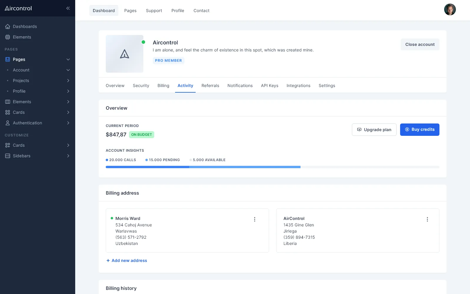 Account billing