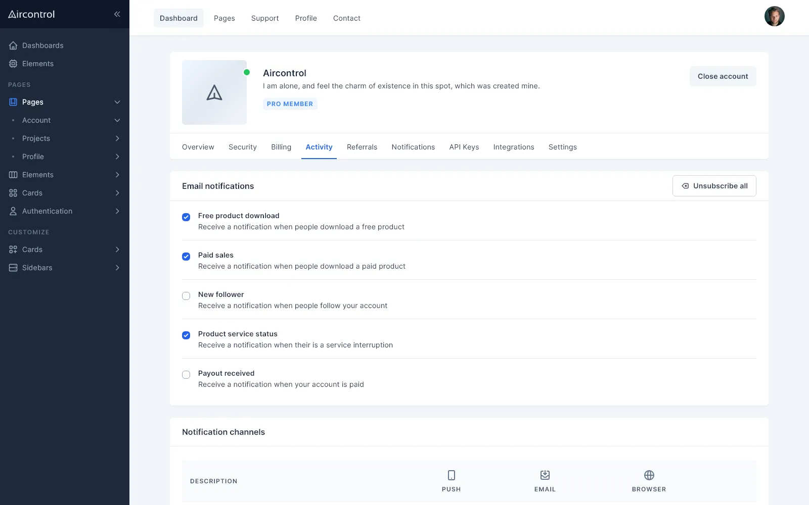 Account notifications