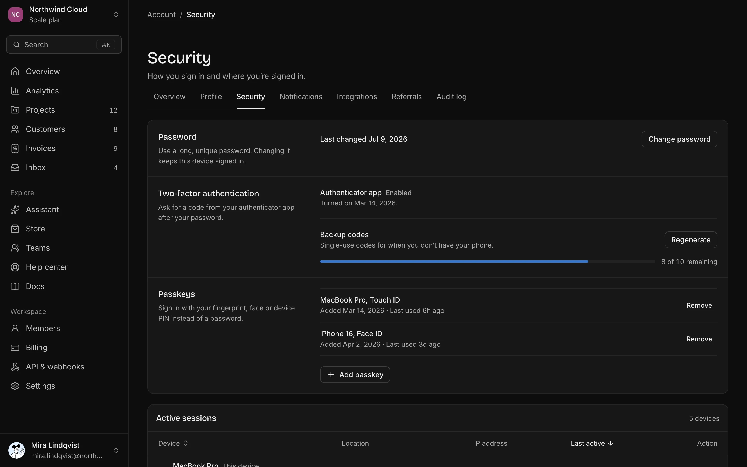 Account security, dark mode