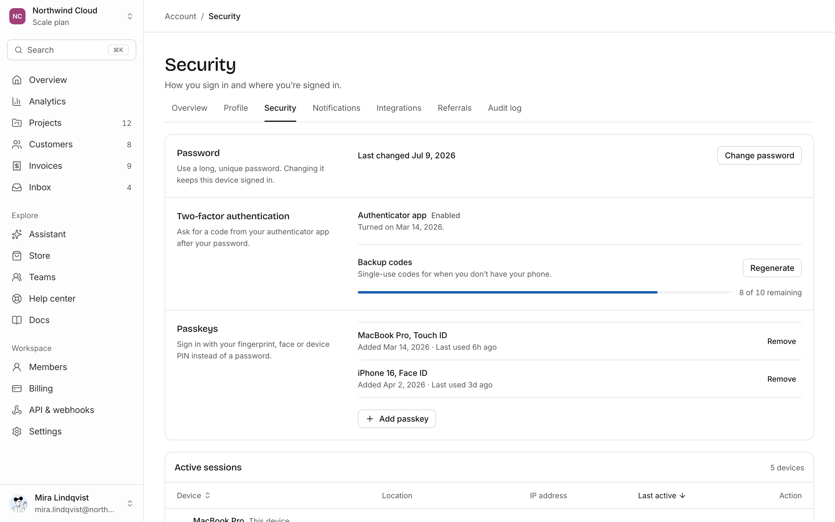 Account security, light mode