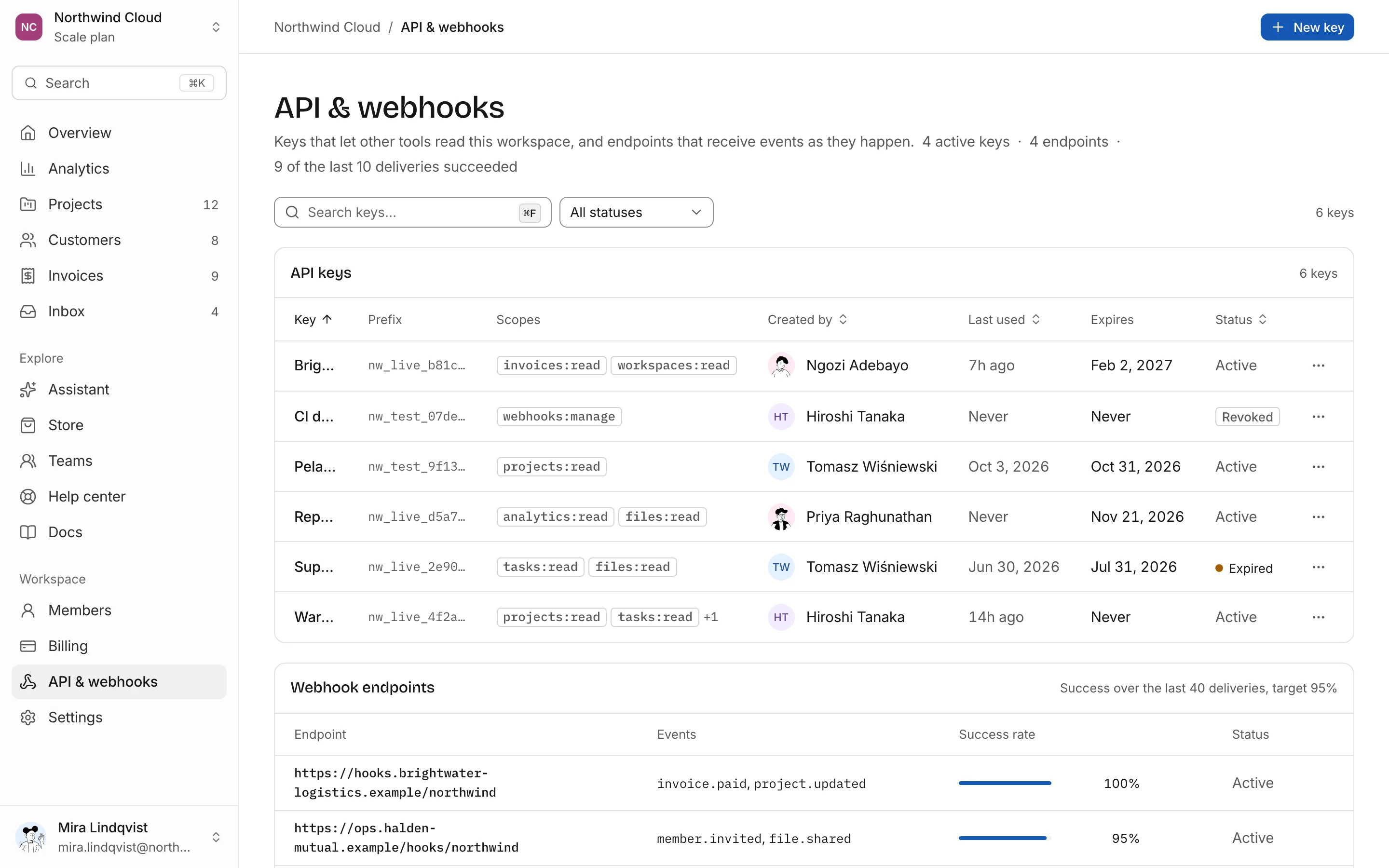API & webhooks, light mode