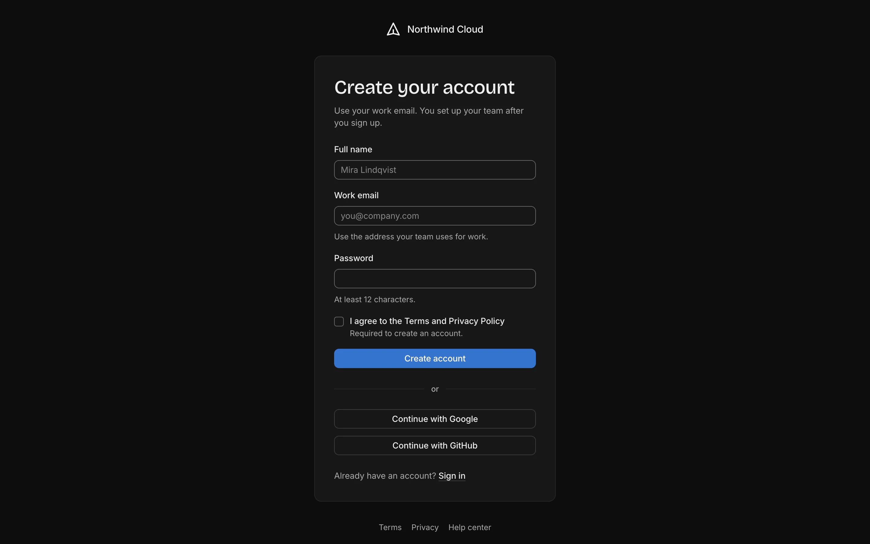 Register, dark mode