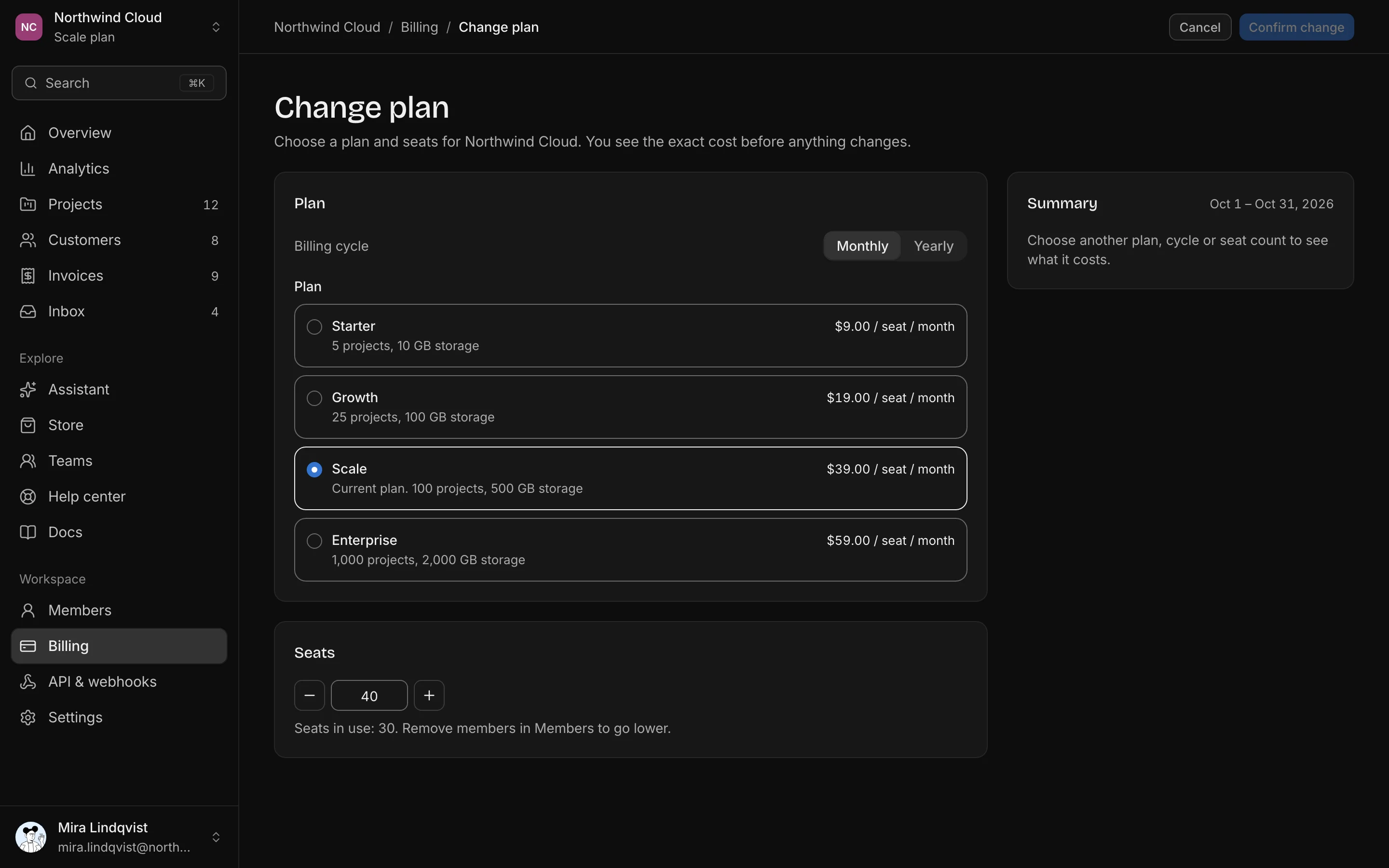 Change plan, dark mode