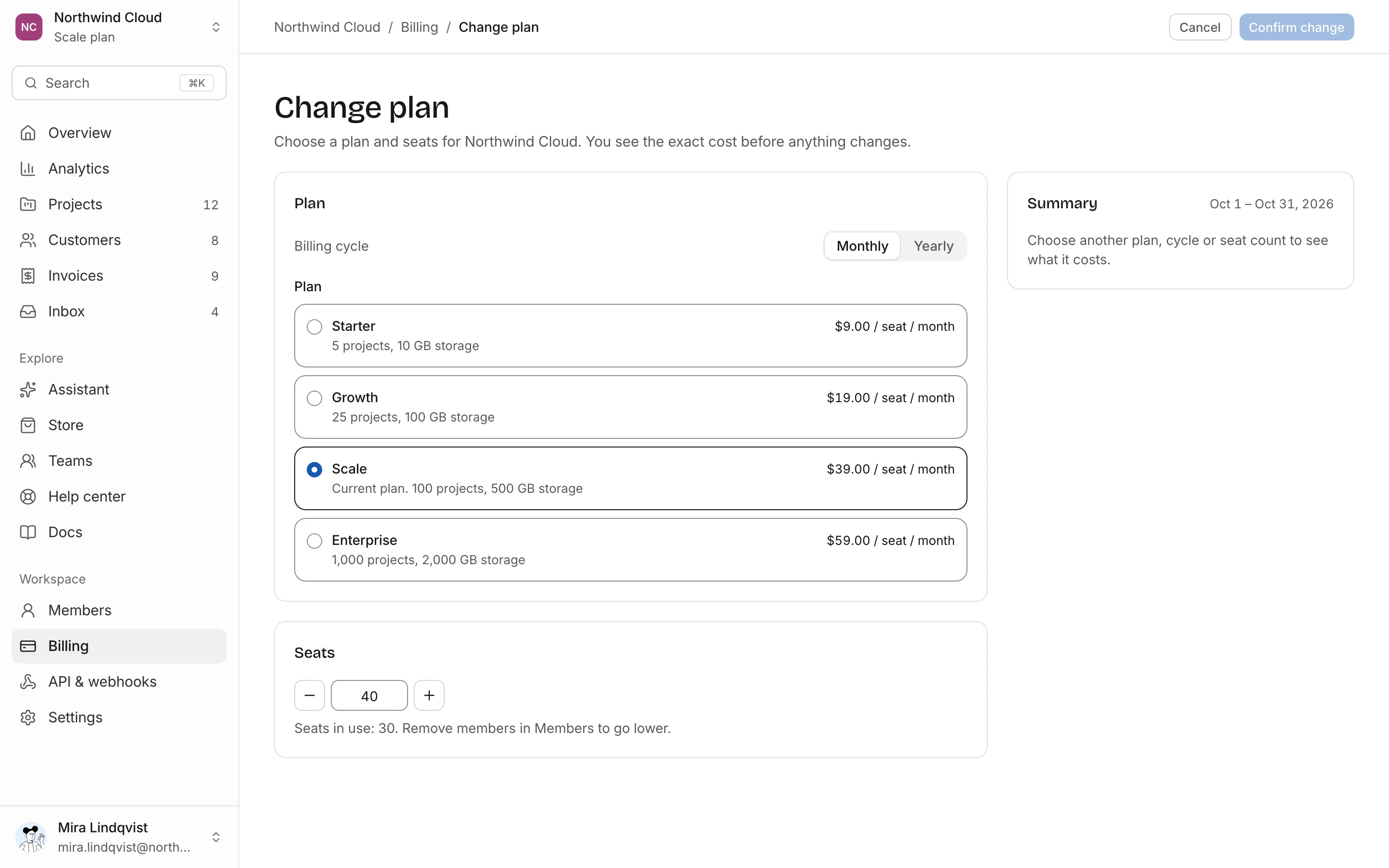 Change plan, light mode