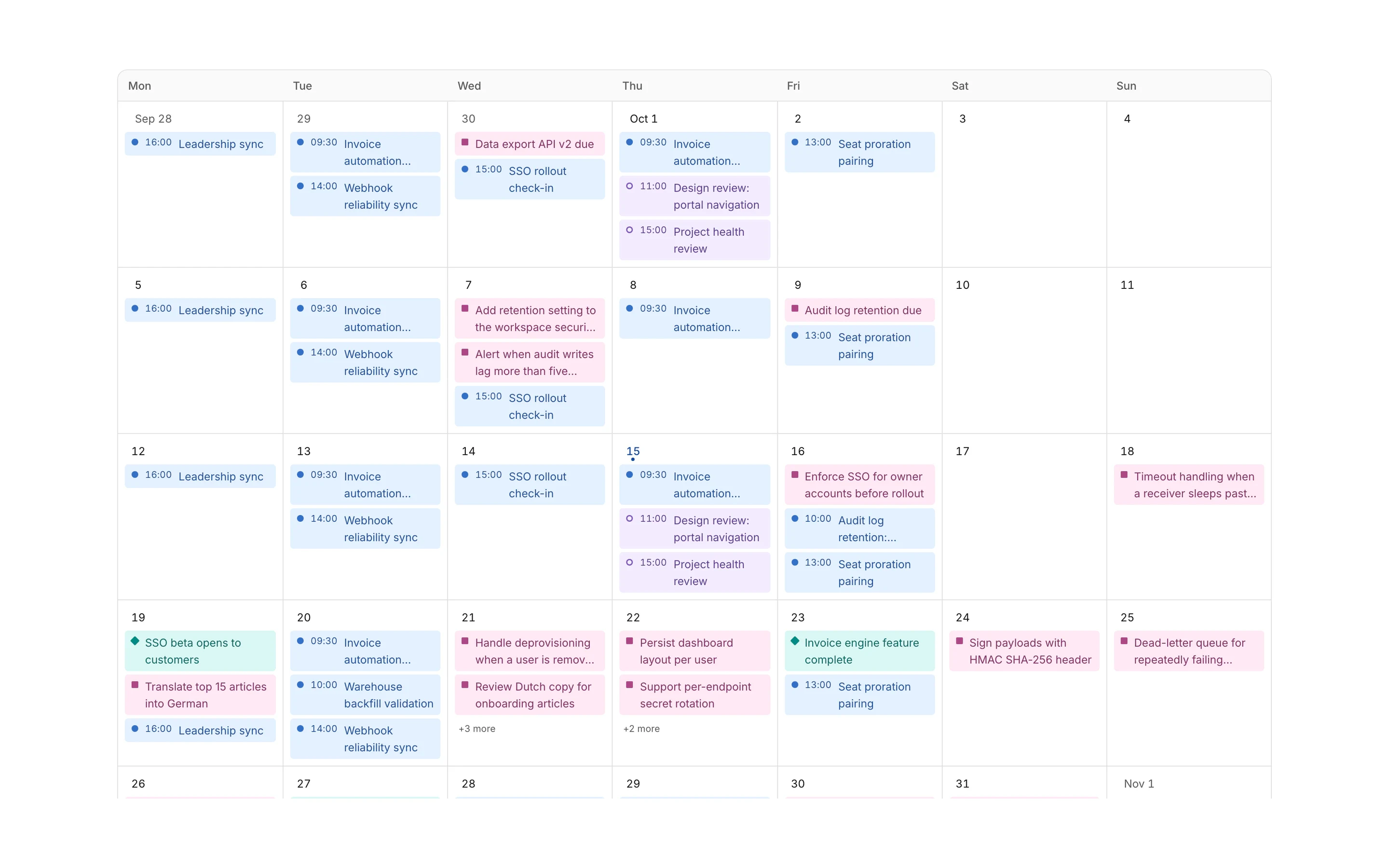 Calendar month, light mode