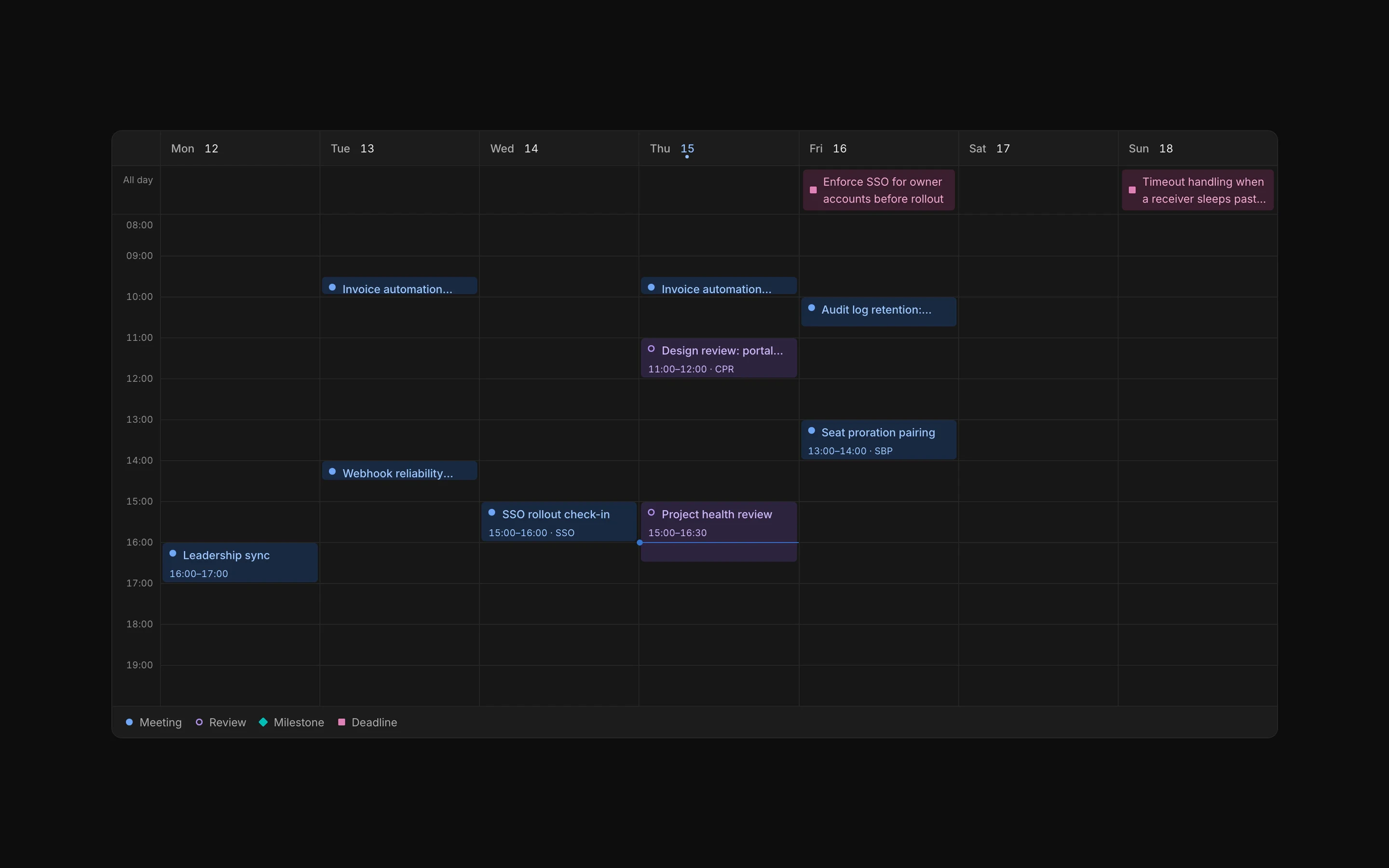Calendar week, dark mode