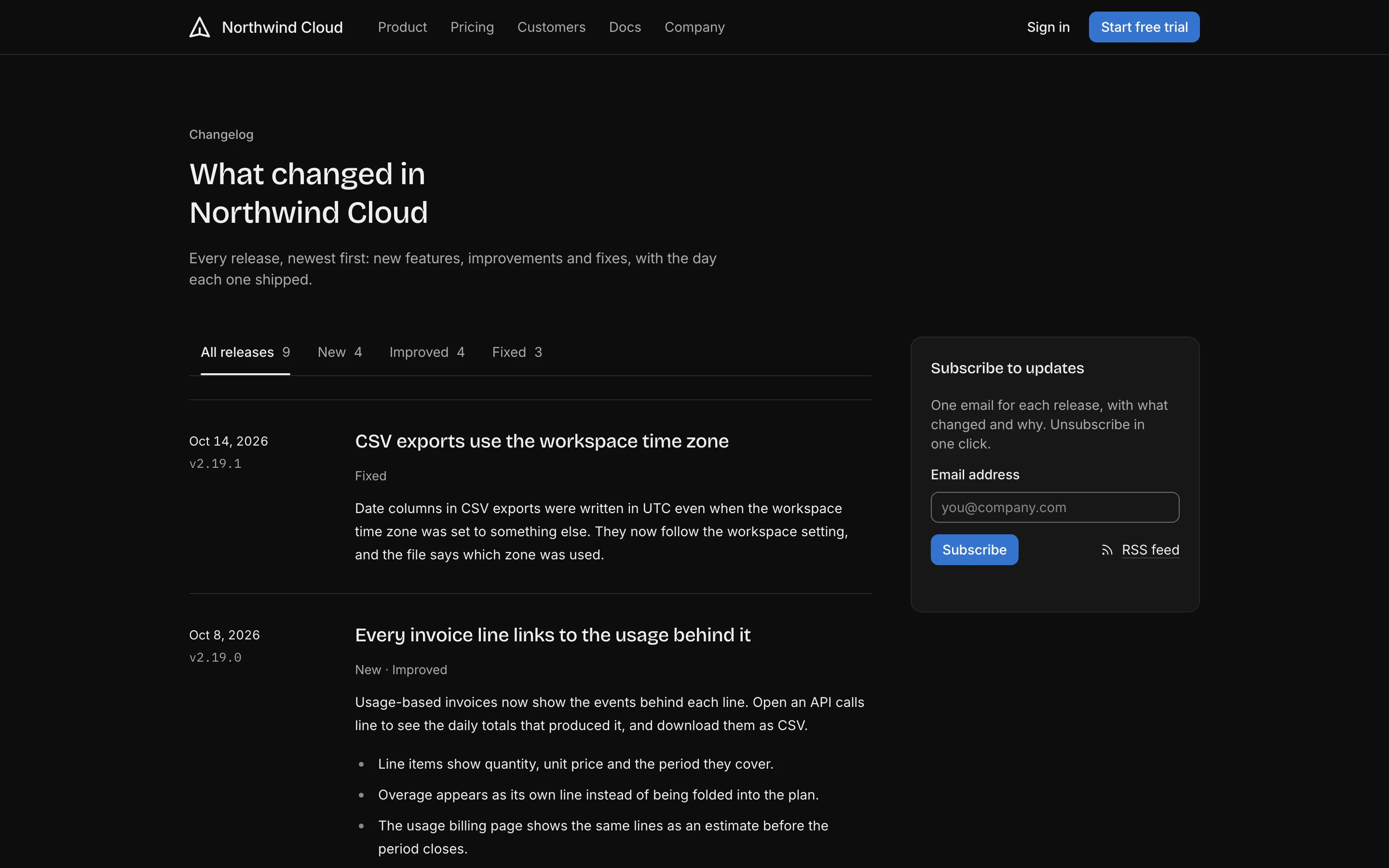 Changelog, dark mode