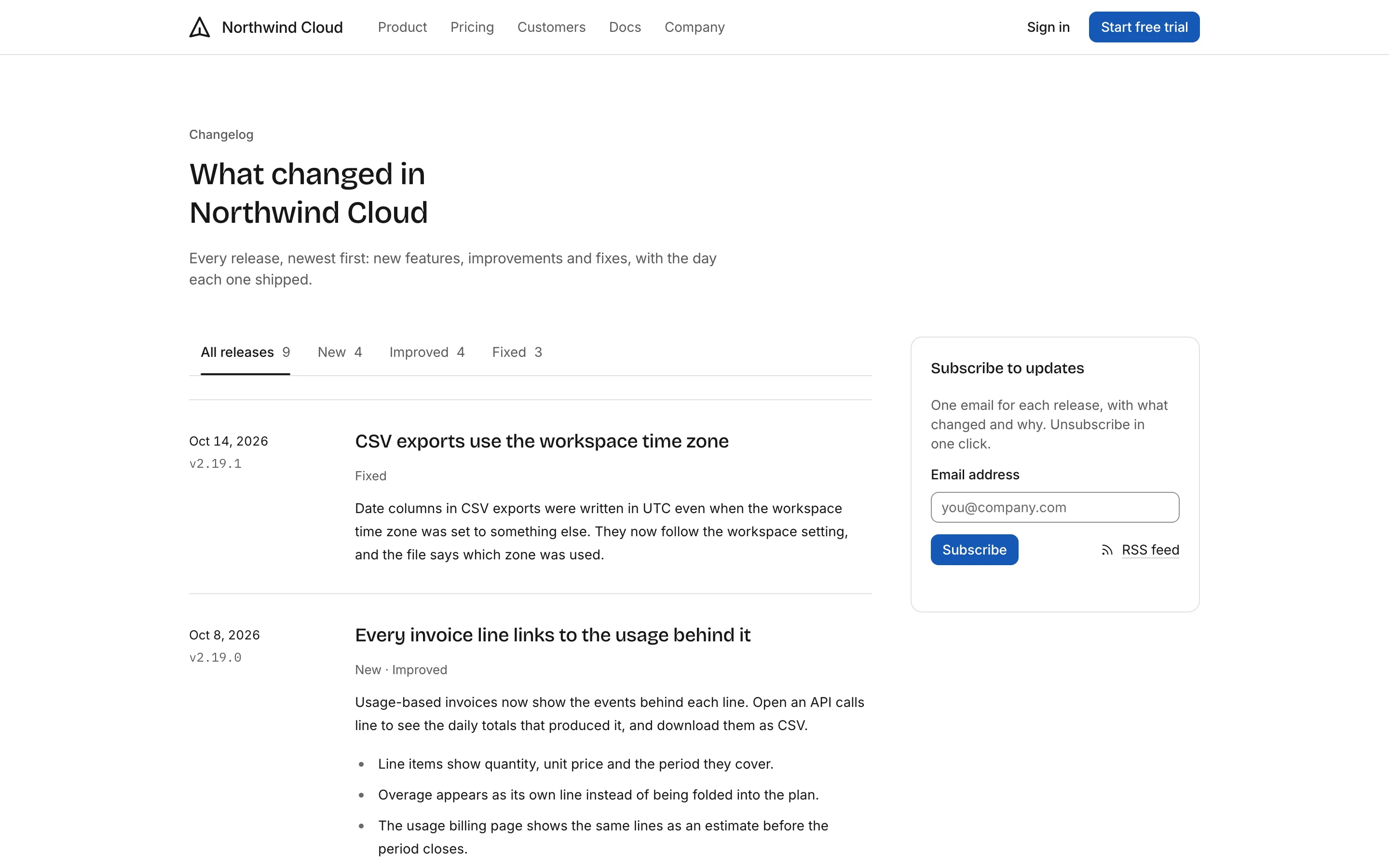 Changelog, light mode