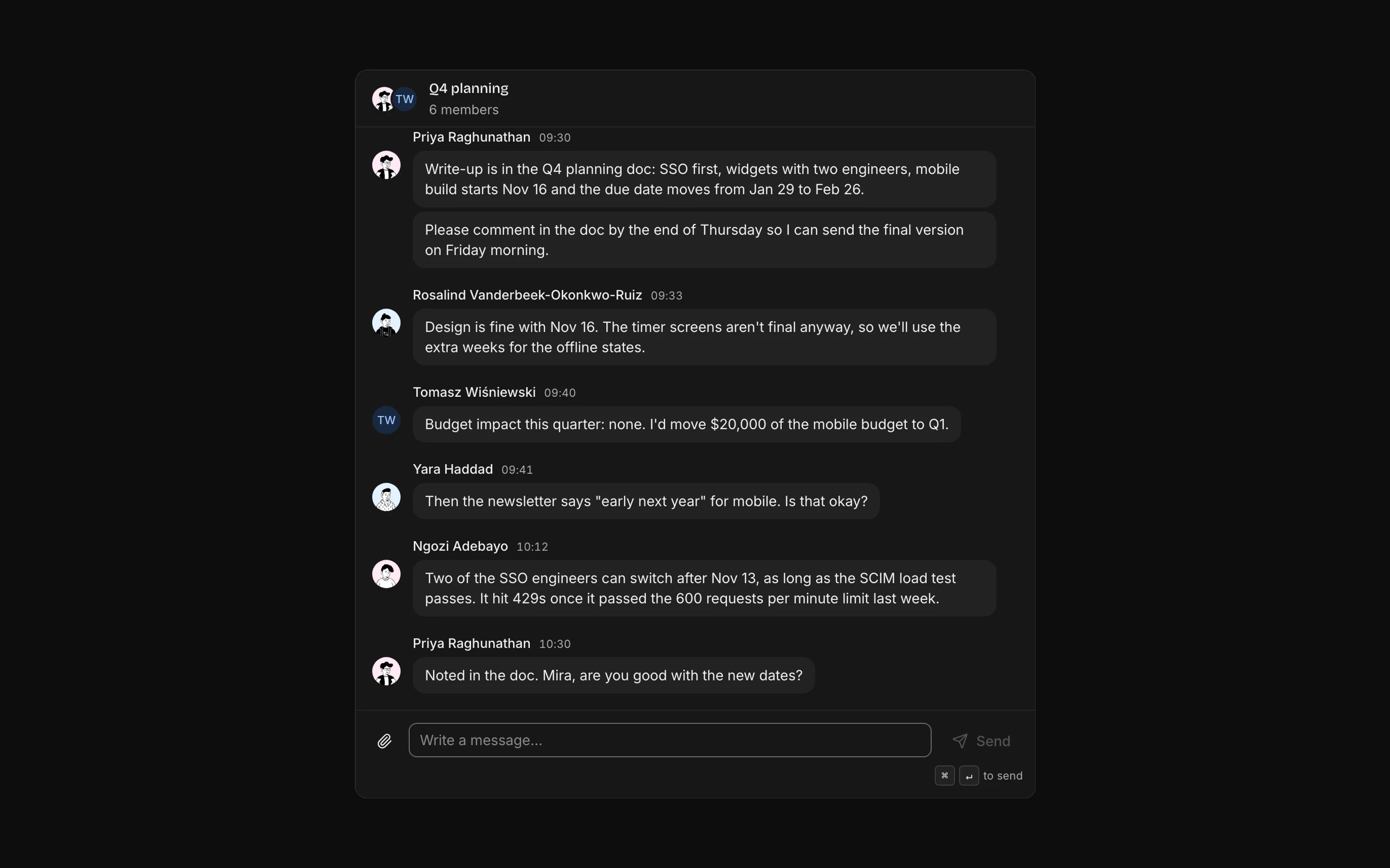 Chat thread, dark mode
