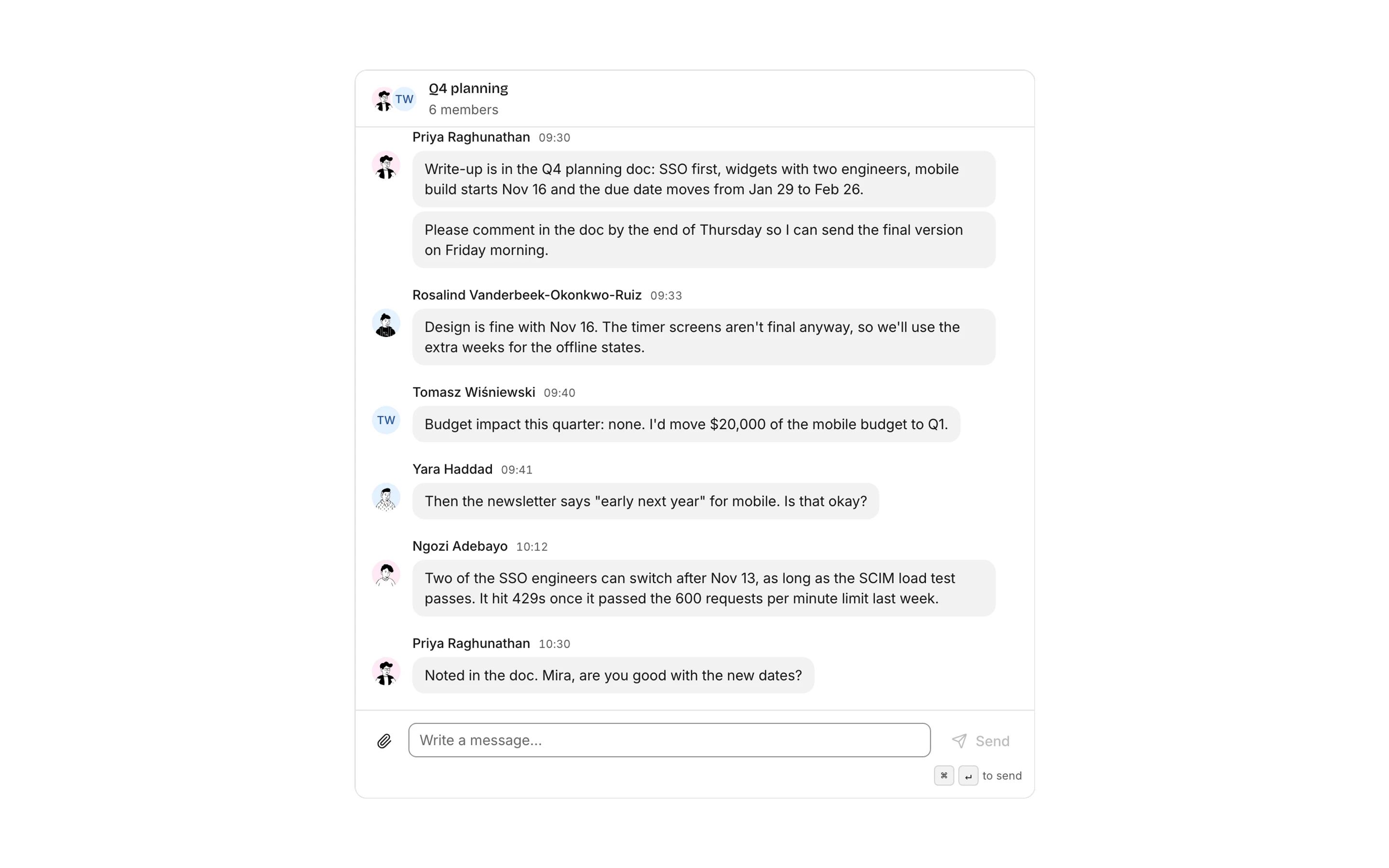 Chat thread, light mode