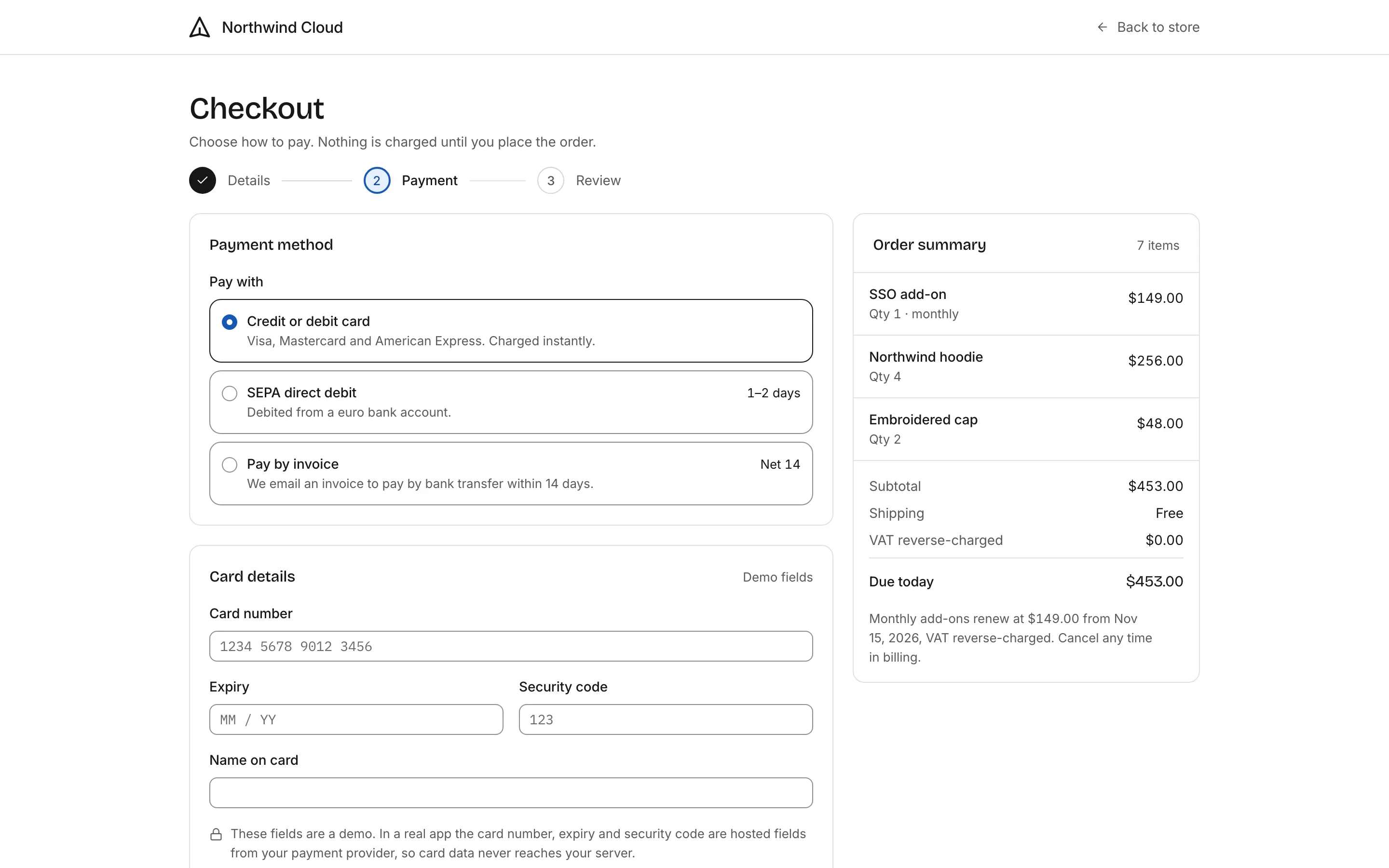 Checkout payment, light mode