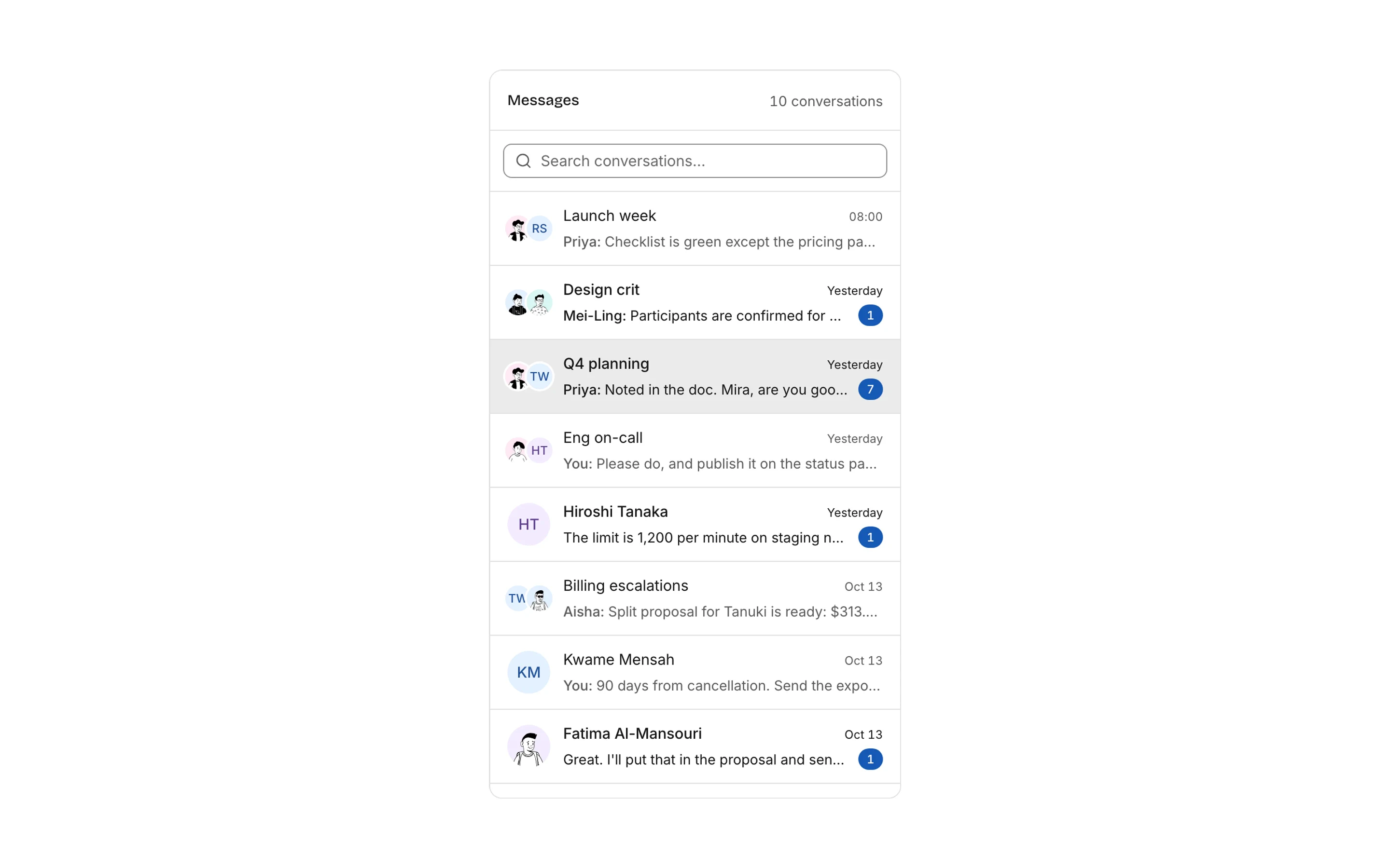Conversation list, light mode