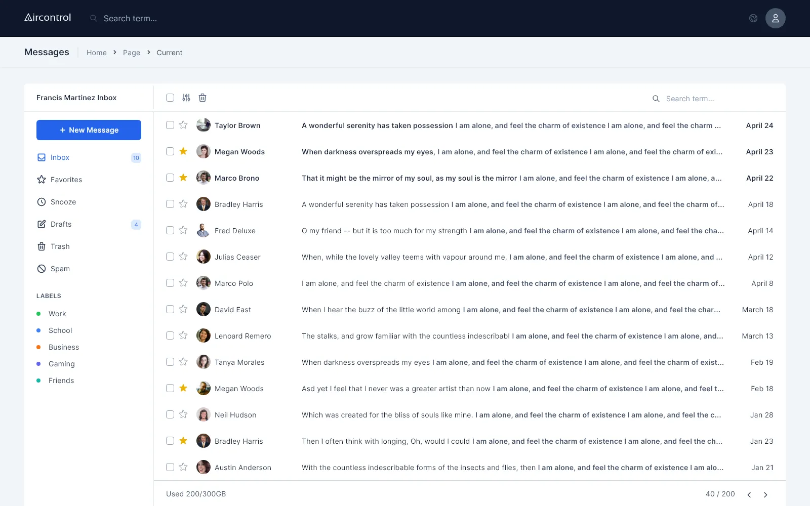 Full width inbox