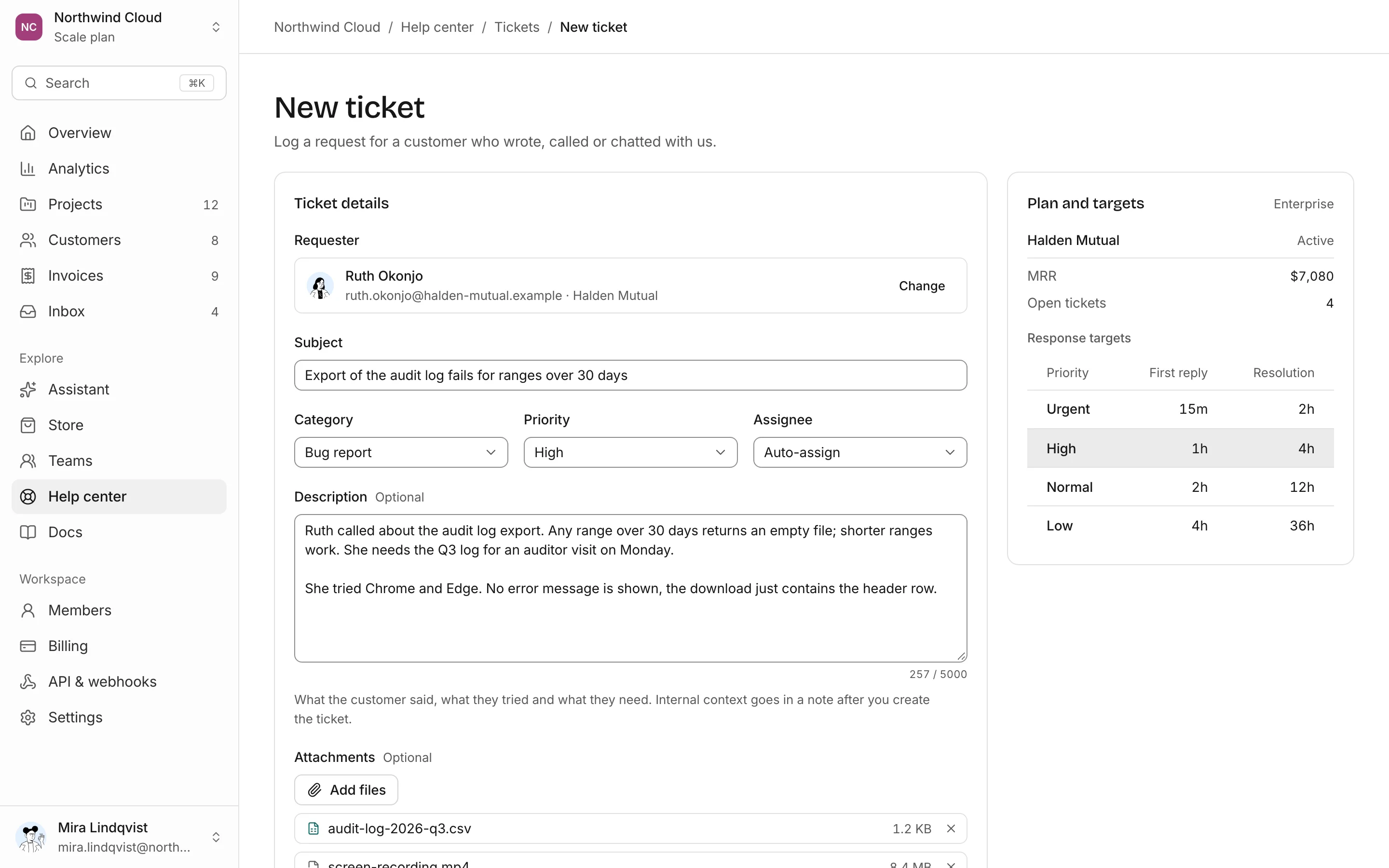 New helpdesk ticket, light mode