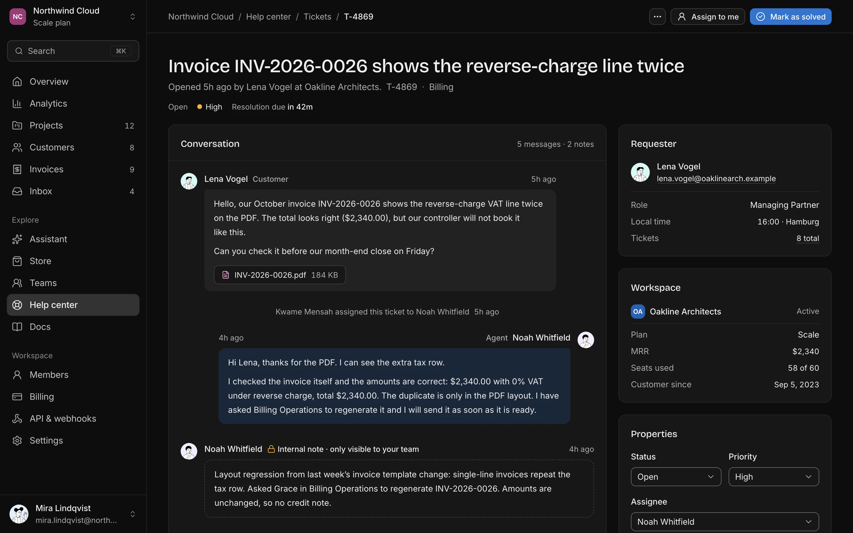 Helpdesk ticket, dark mode