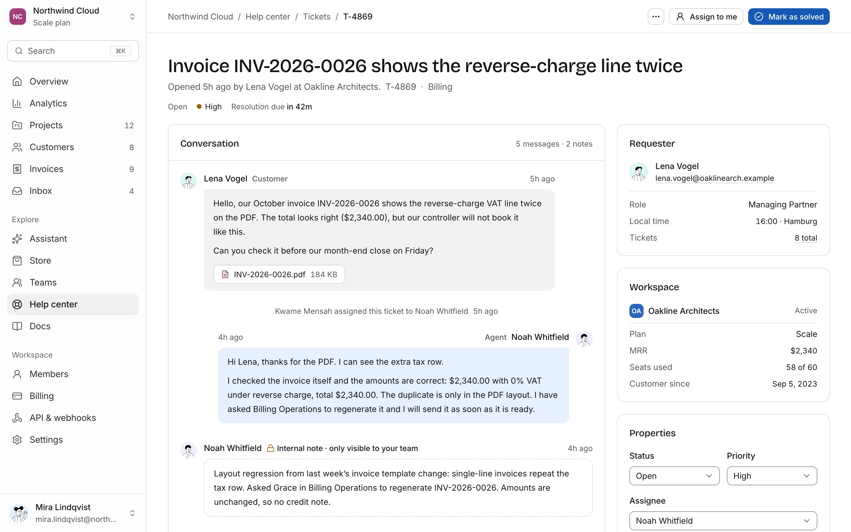 Helpdesk ticket, light mode