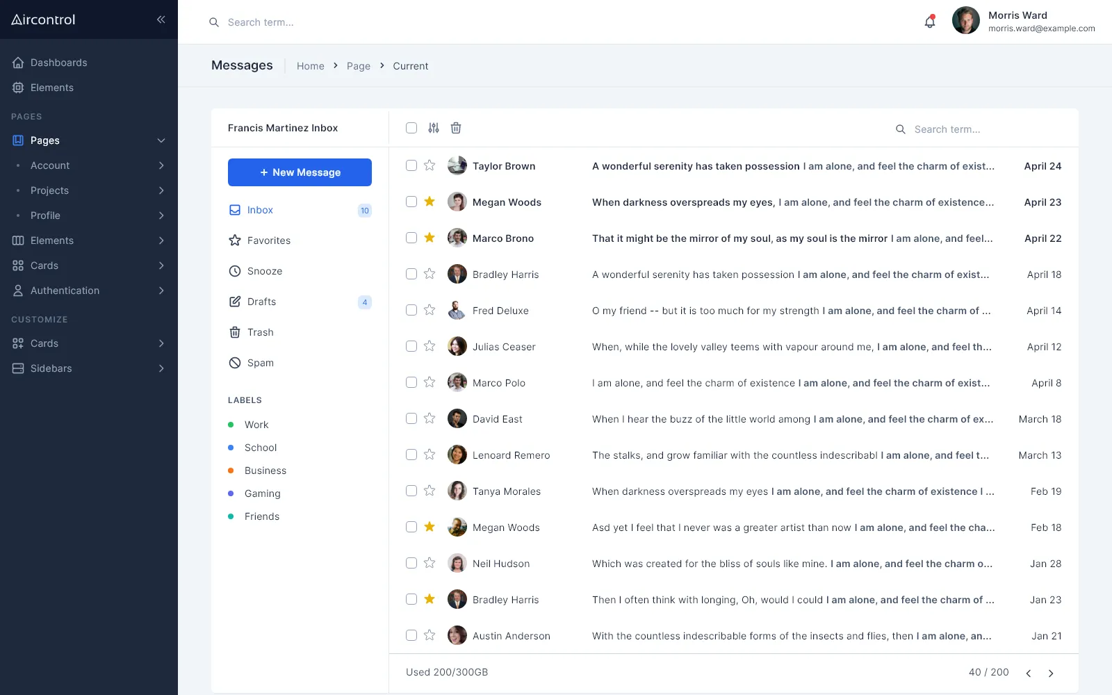 Inbox with sidebar