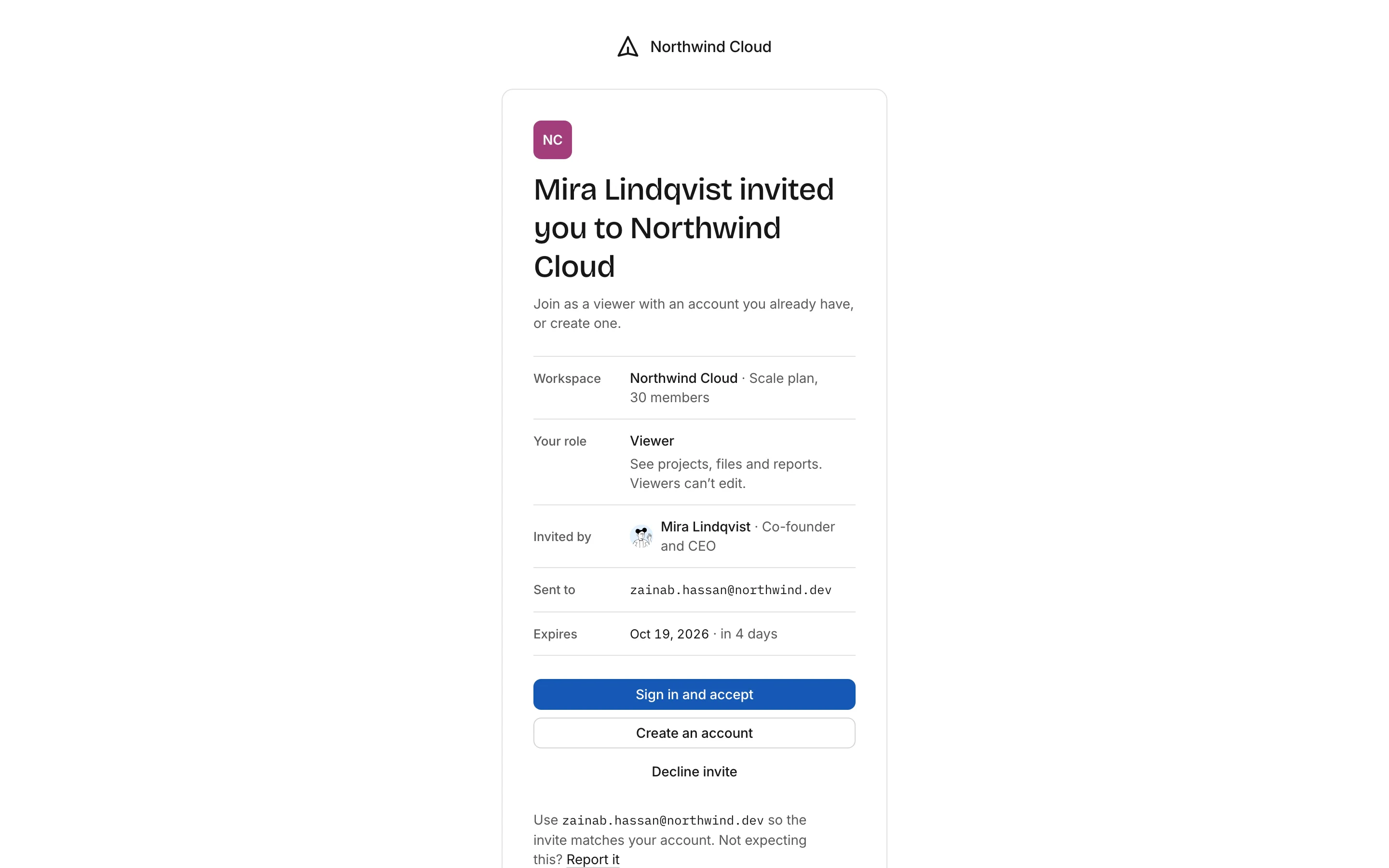 Accept invite, light mode