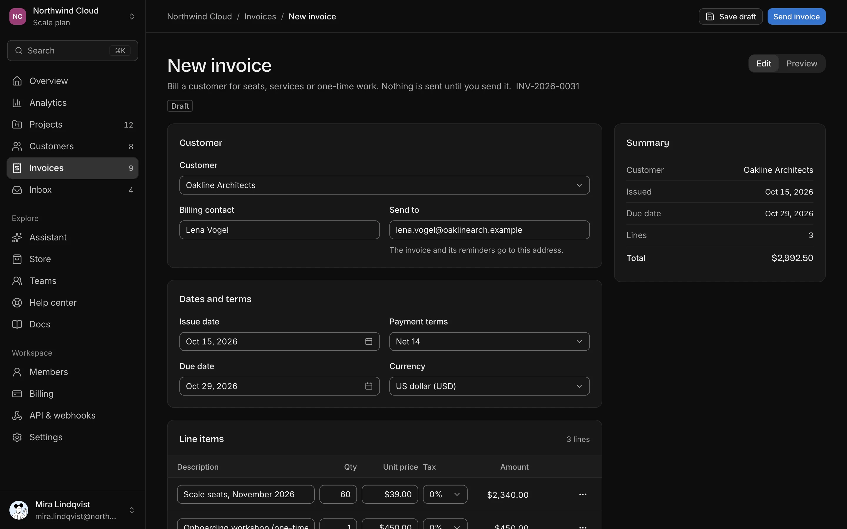 New invoice, dark mode