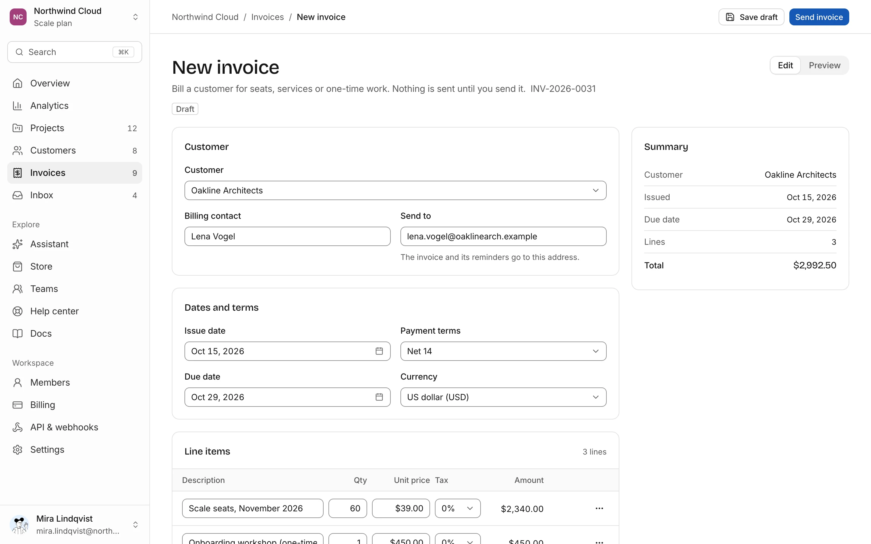 New invoice, light mode