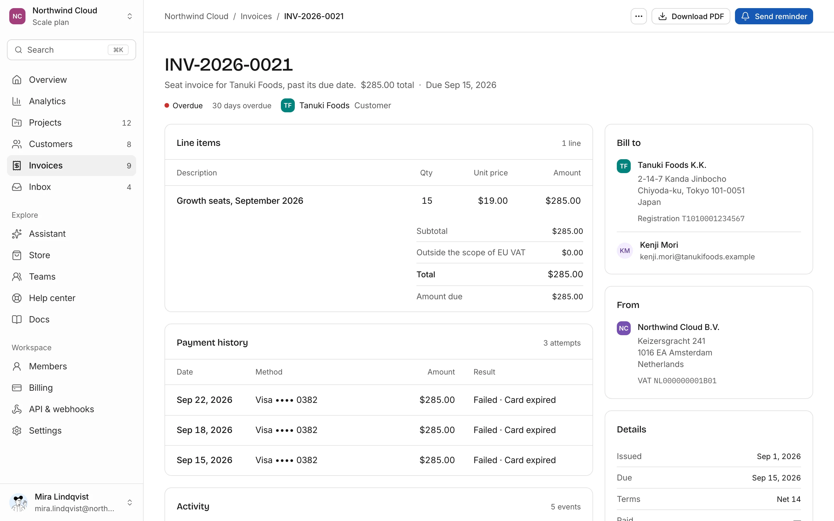 Invoice detail, light mode