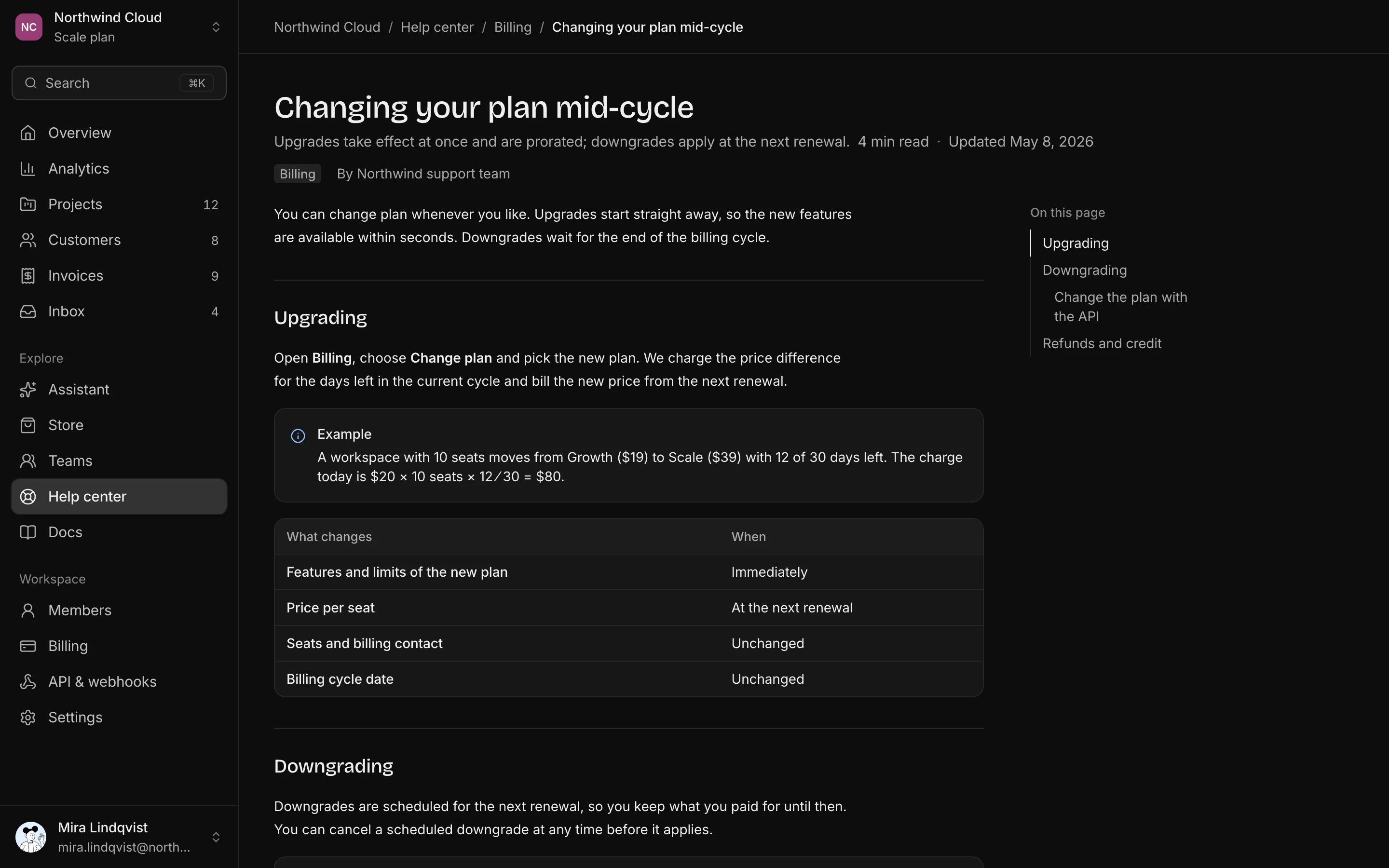 Knowledge article, dark mode