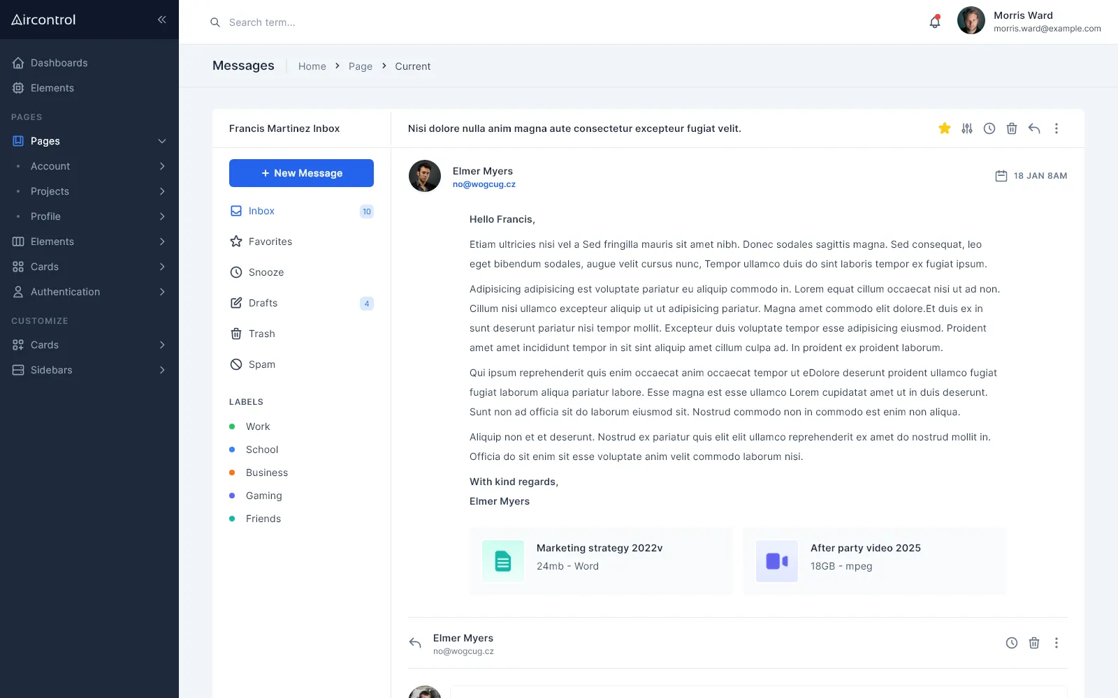 Message with sidebar