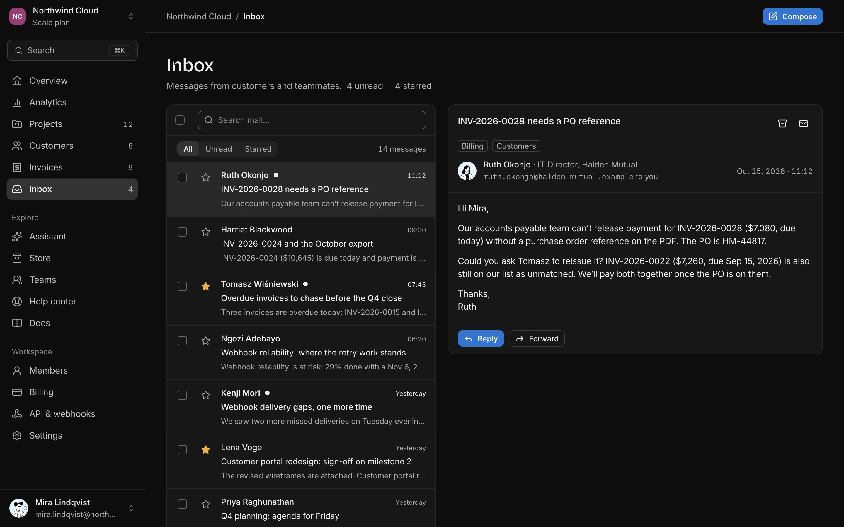 Inbox, dark mode