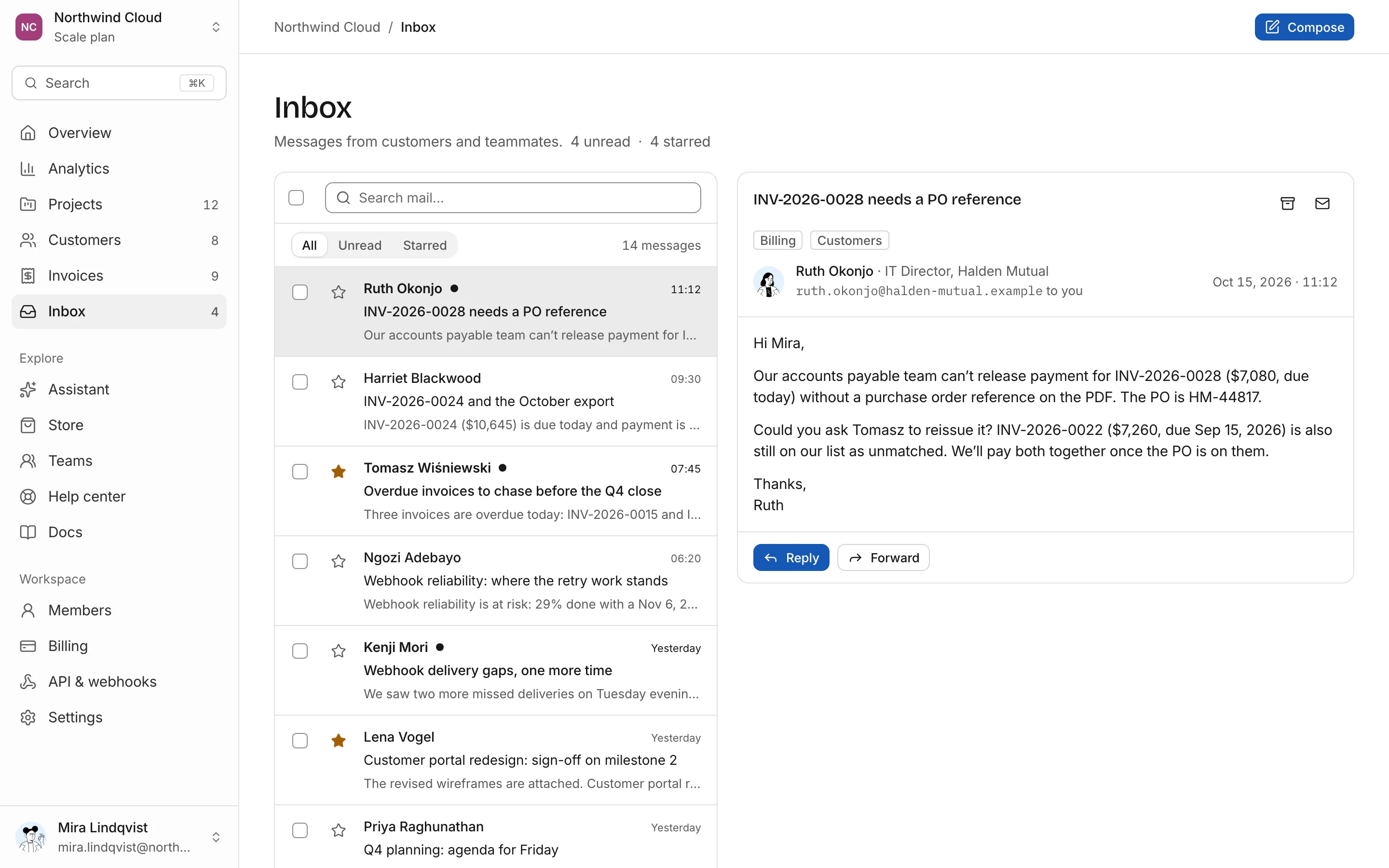 Inbox, light mode