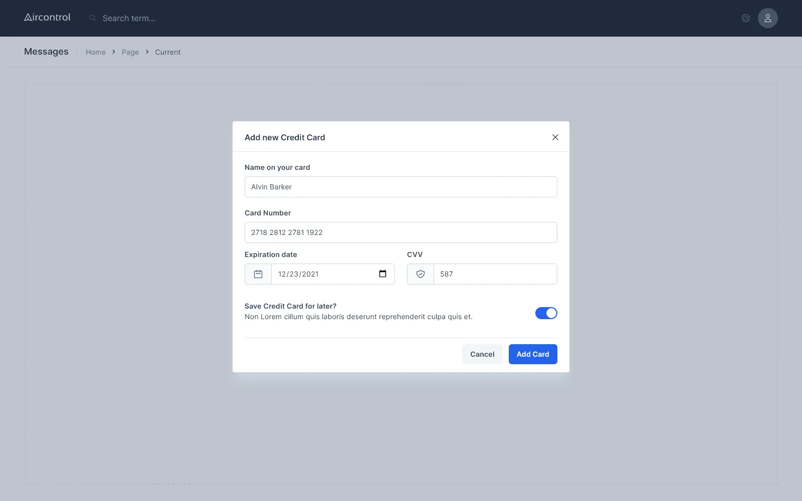 Modal card