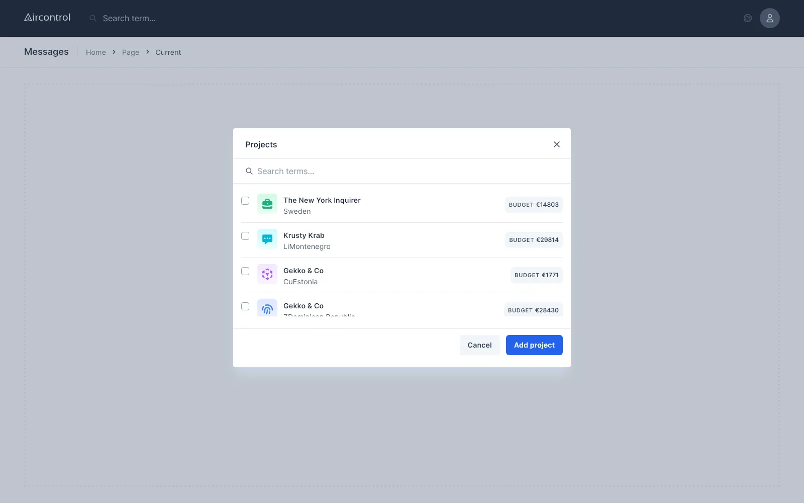 Modal projects