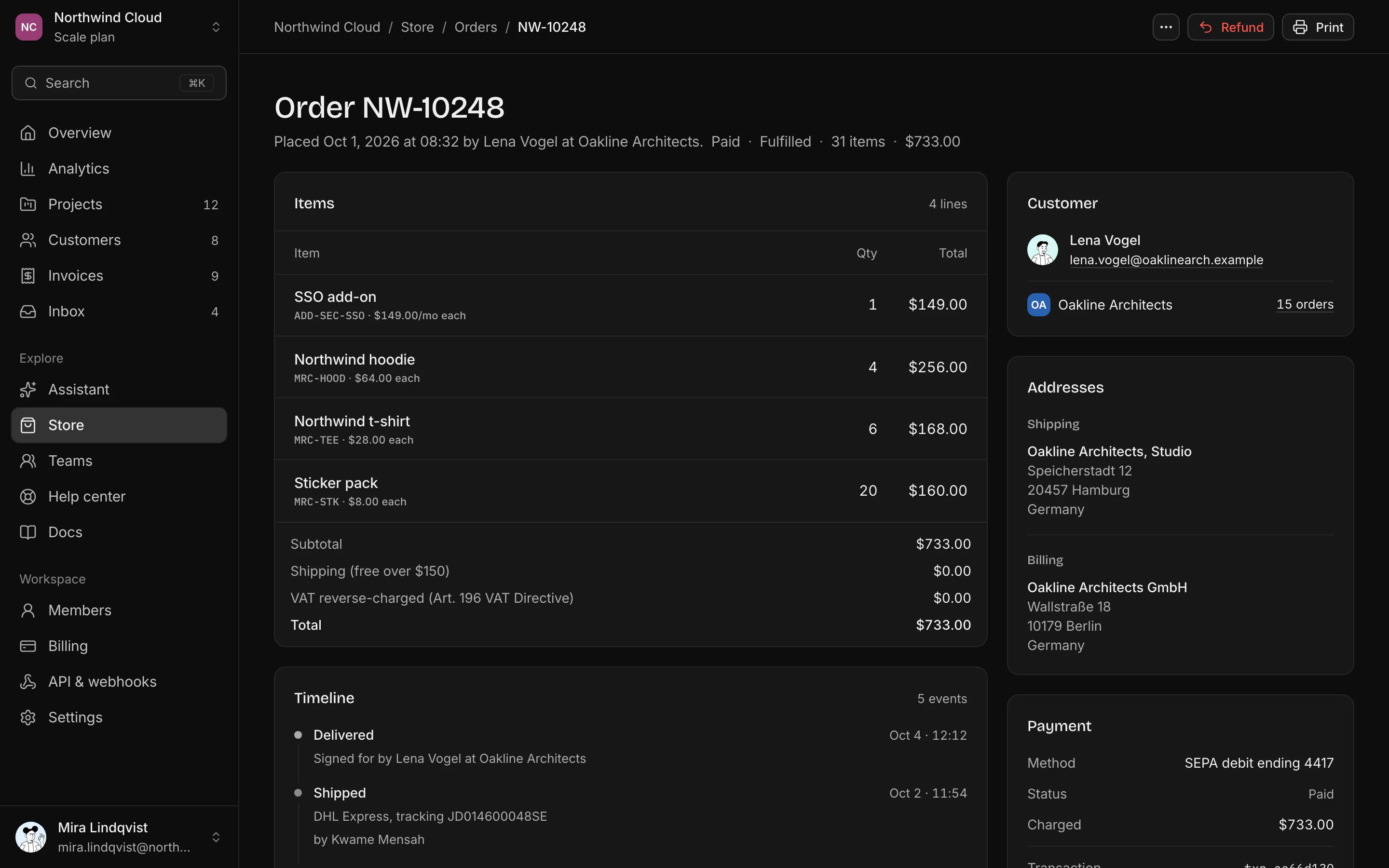 Order detail, dark mode