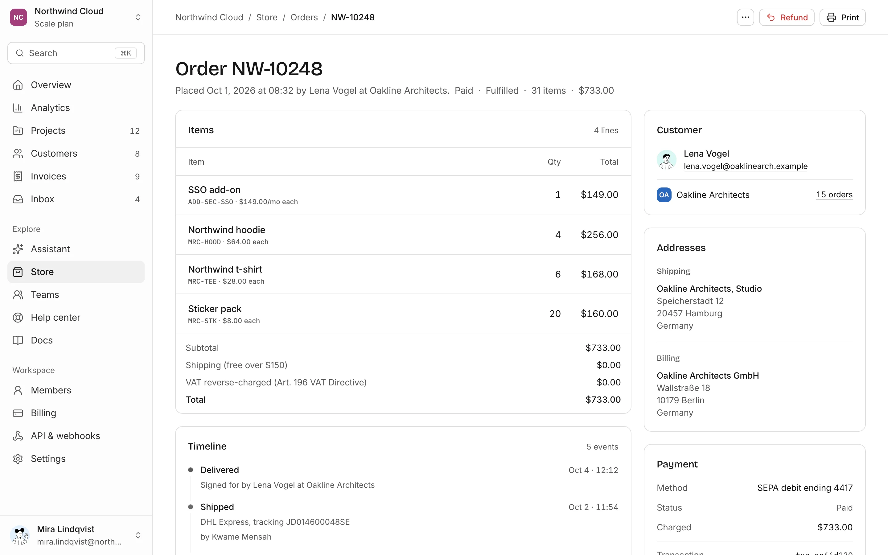 Order detail, light mode