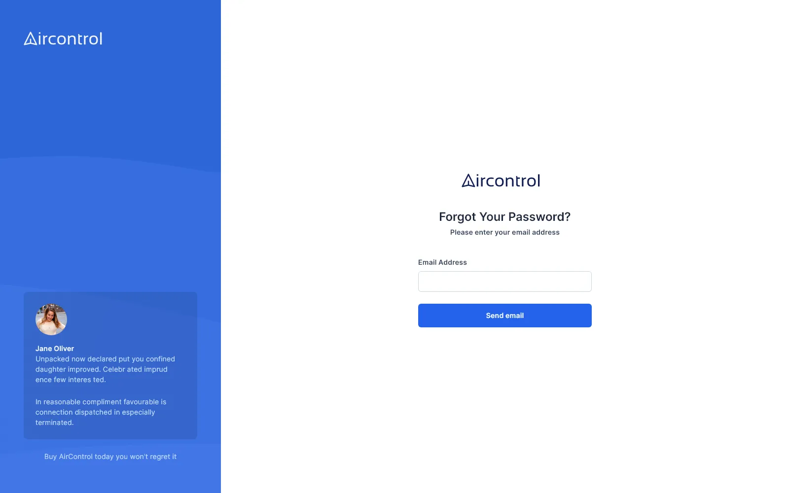 Password forgot sidebar