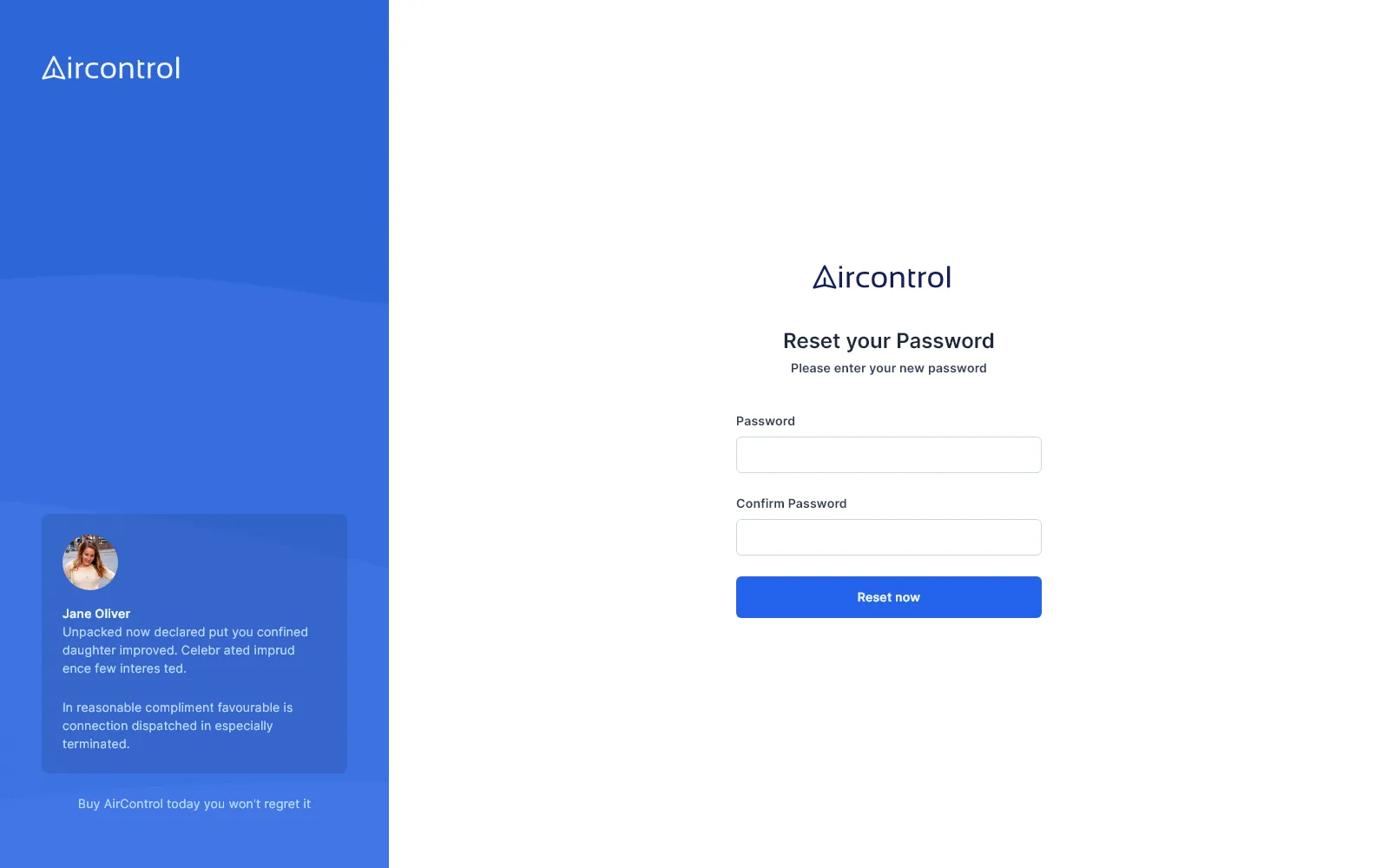 Password reset sidebar