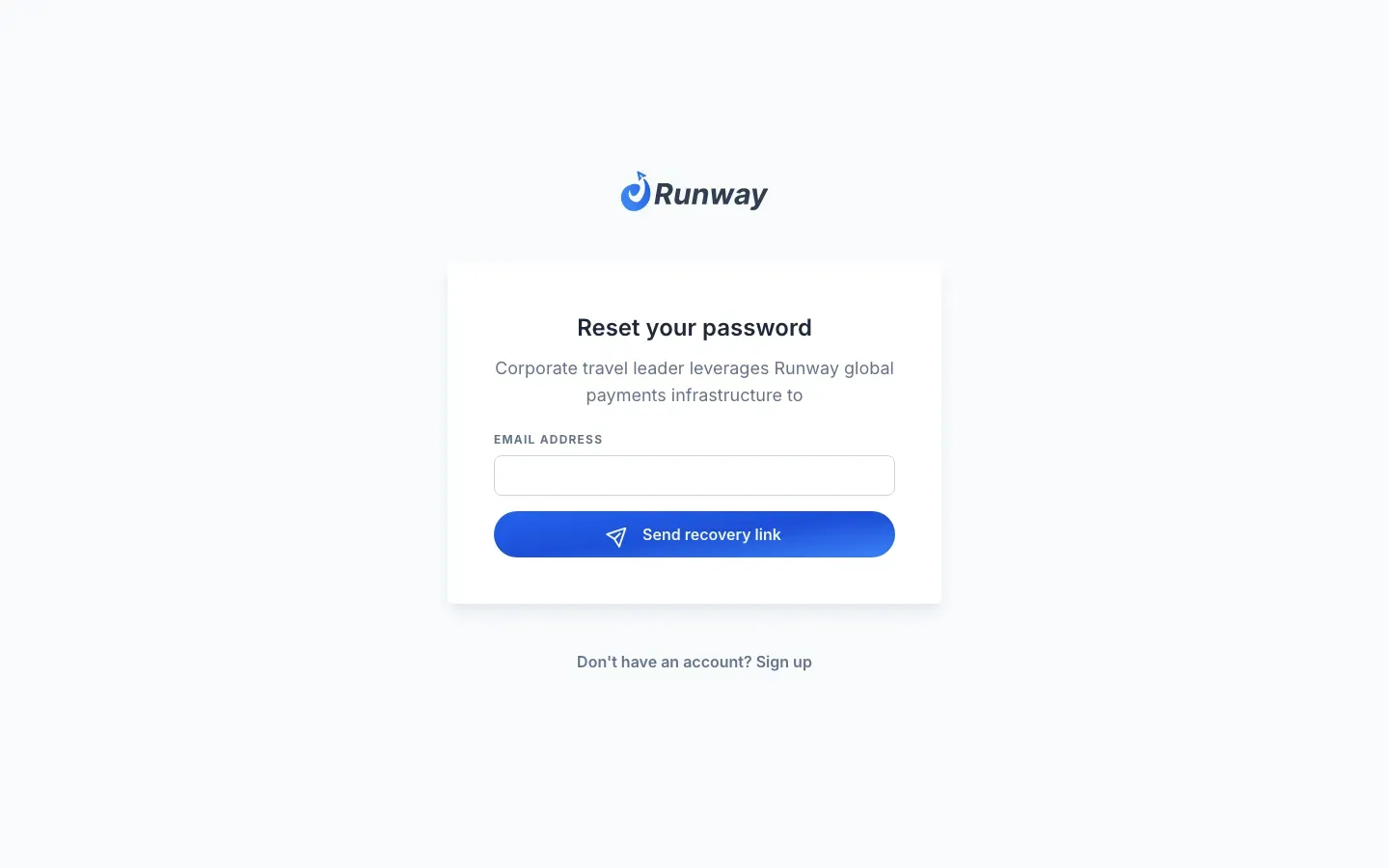 Runway: Password reset