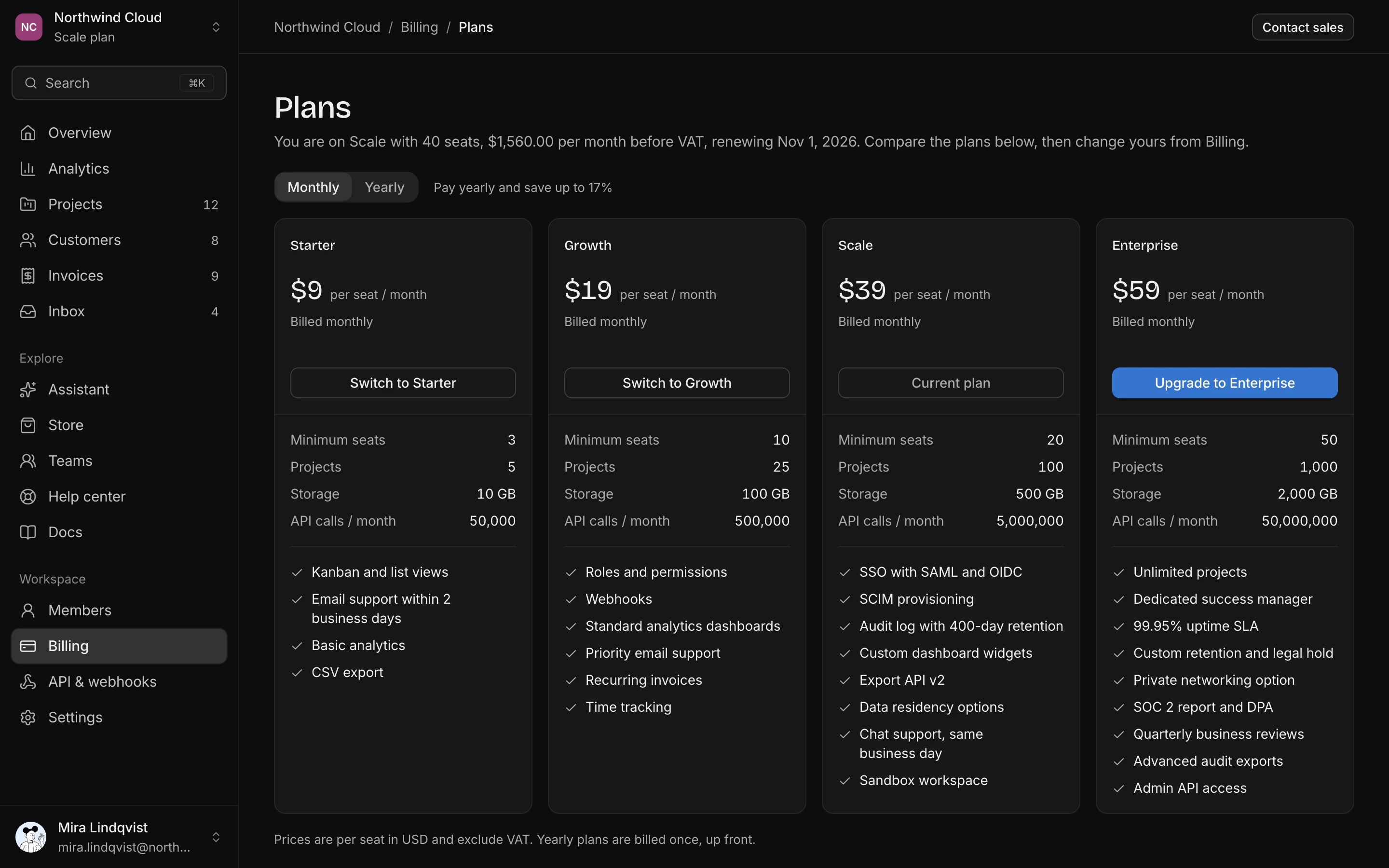 Pricing, dark mode