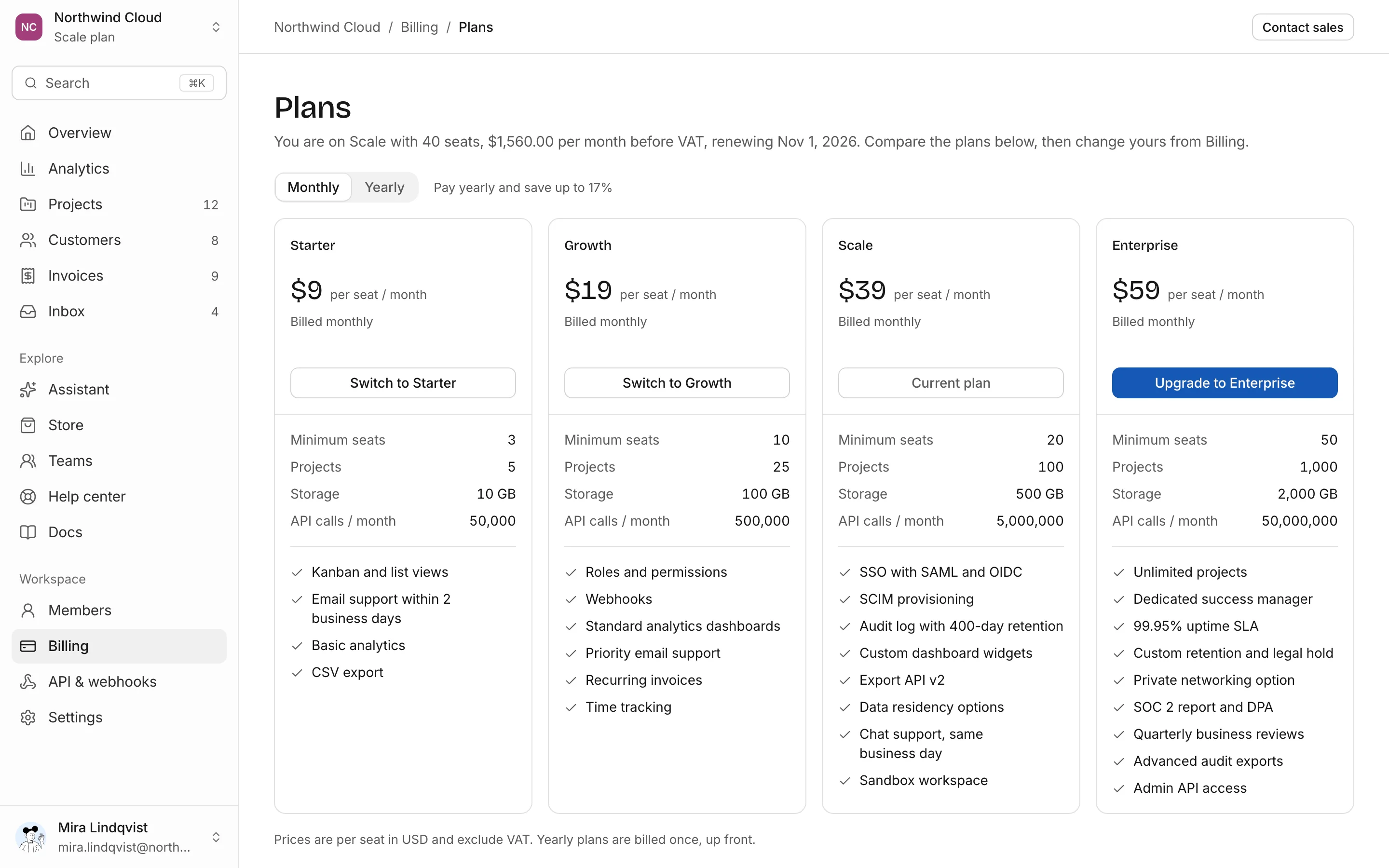 Pricing, light mode