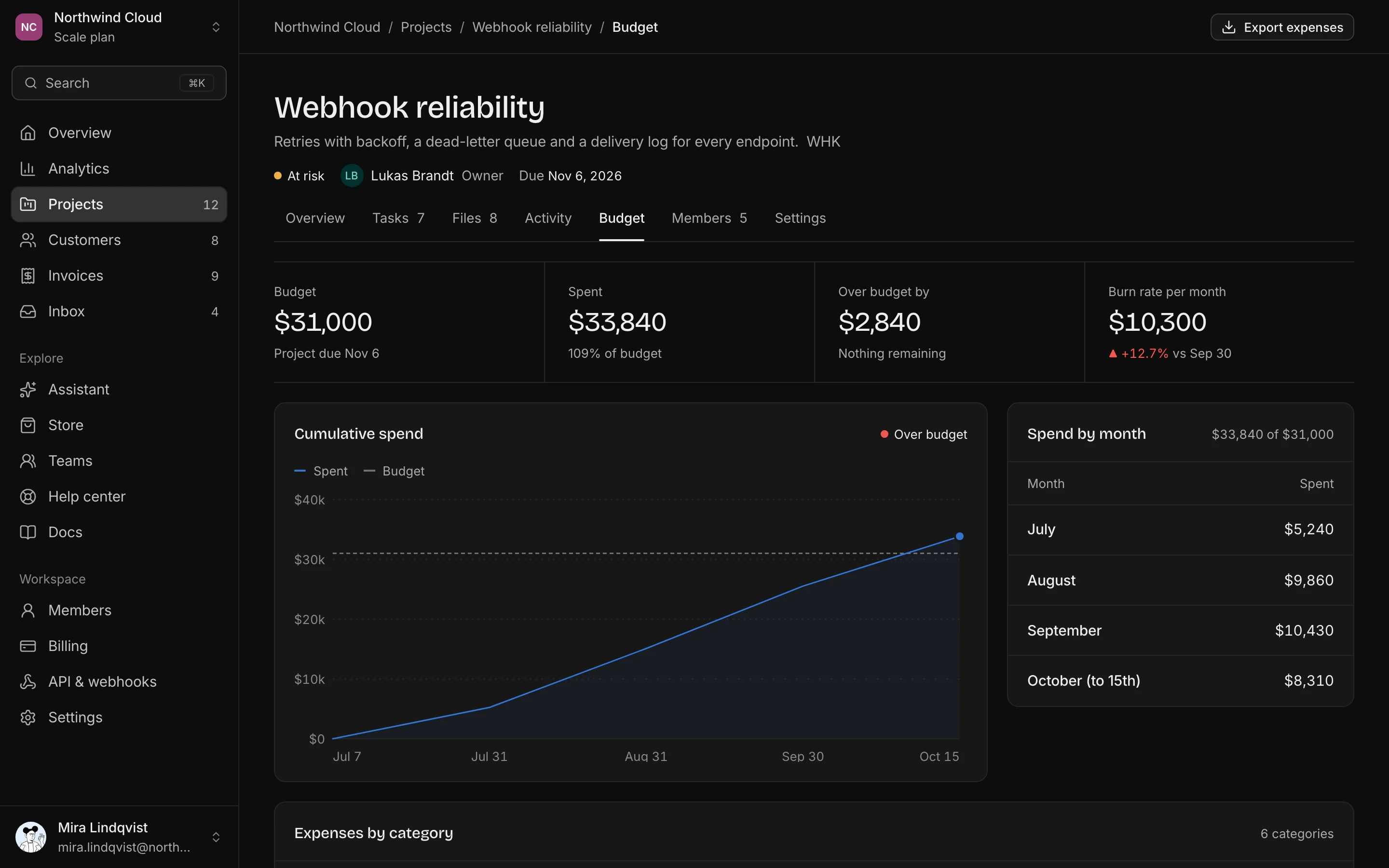 Project budget, dark mode