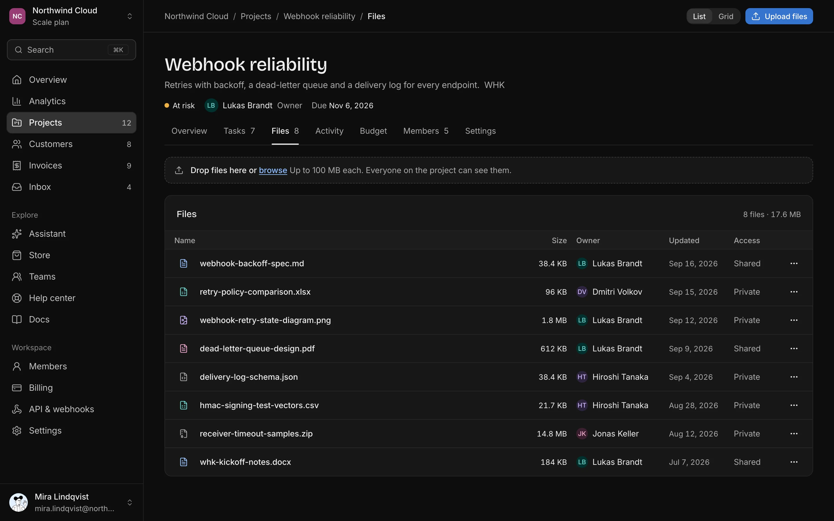 Project files, dark mode