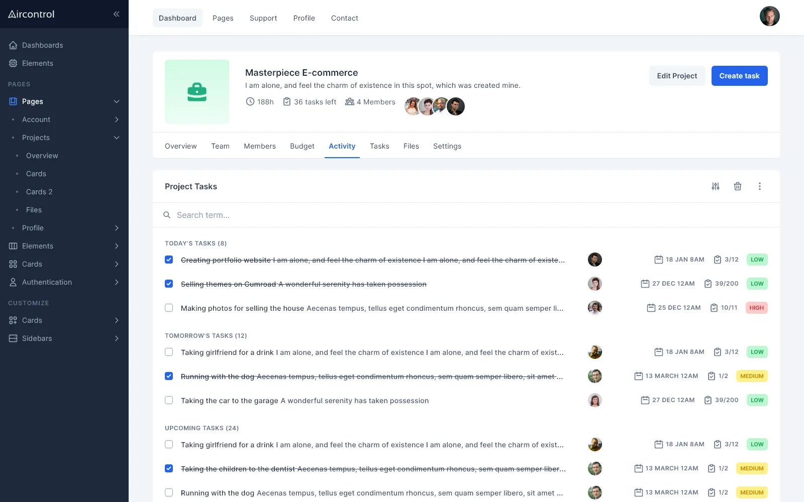 Project tasks