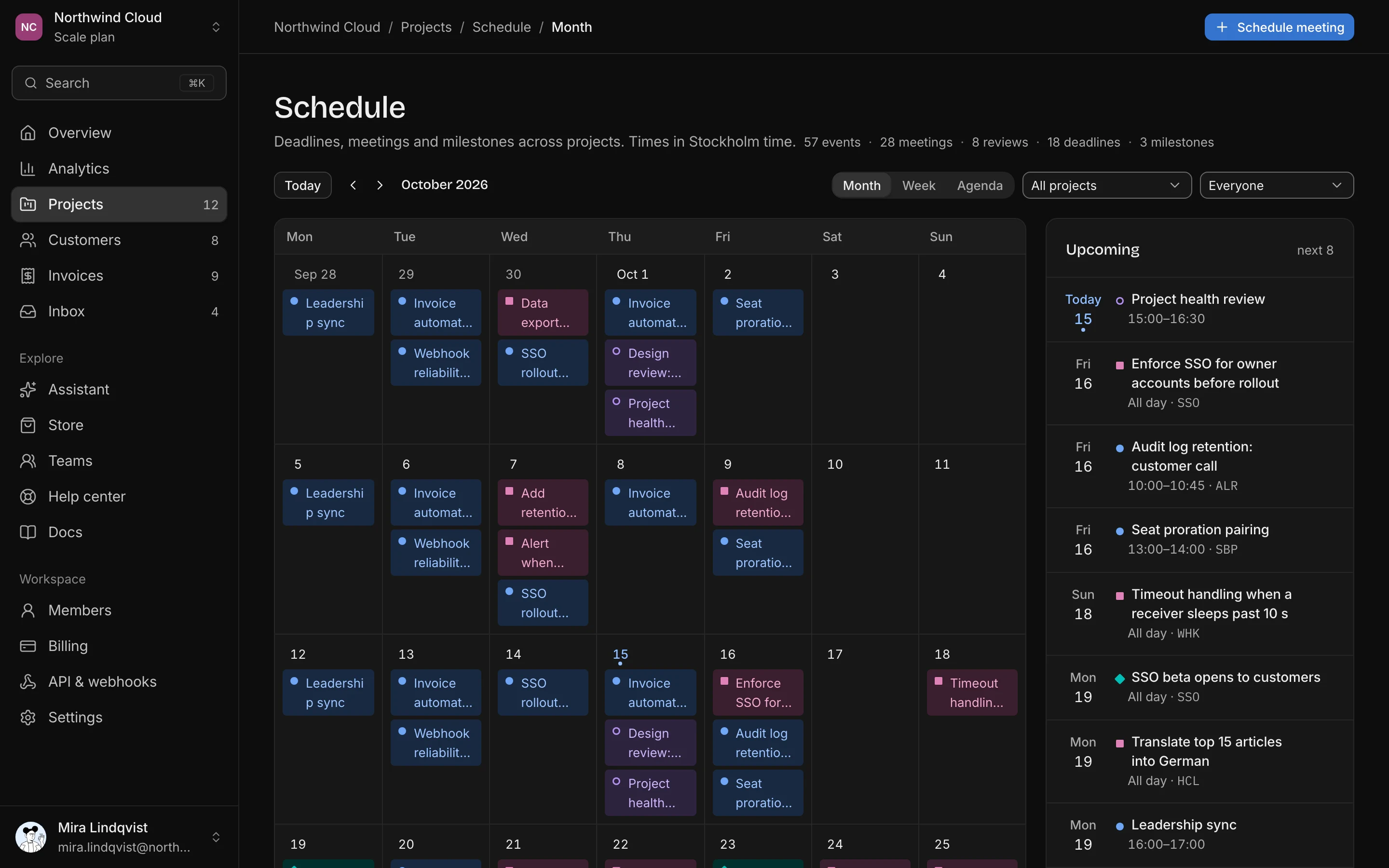 Schedule, month, dark mode
