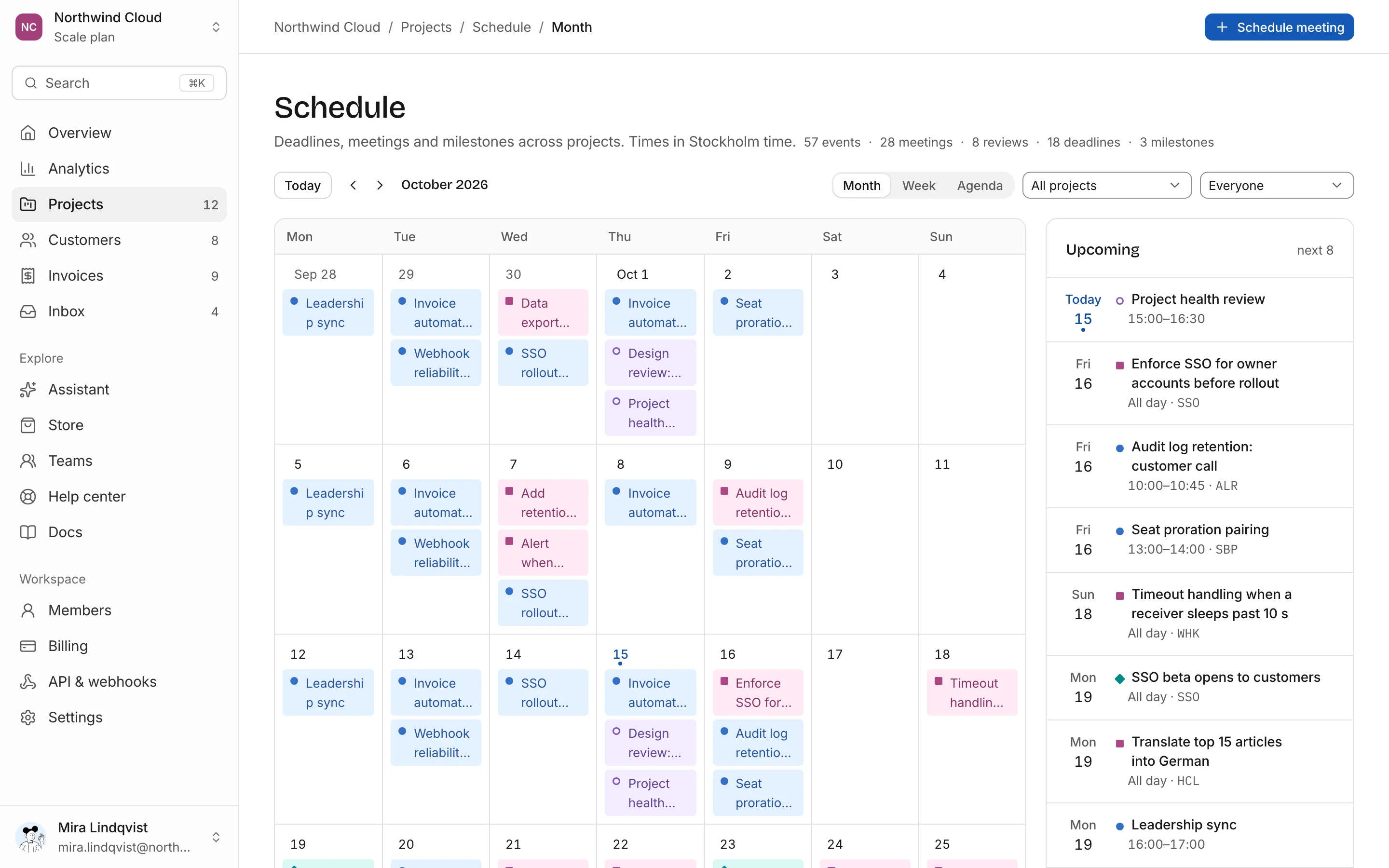 Schedule, month, light mode