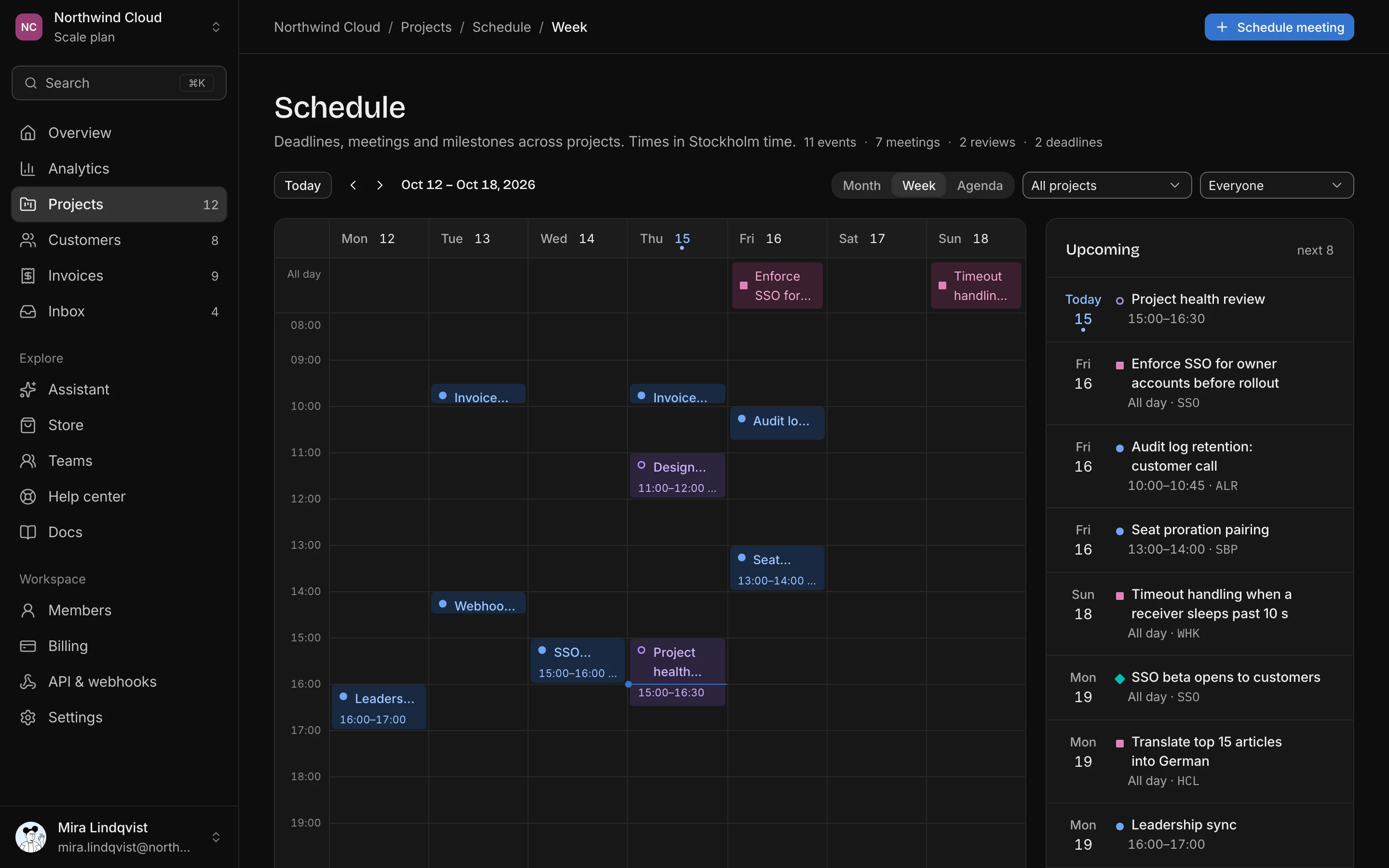 Schedule, week, dark mode