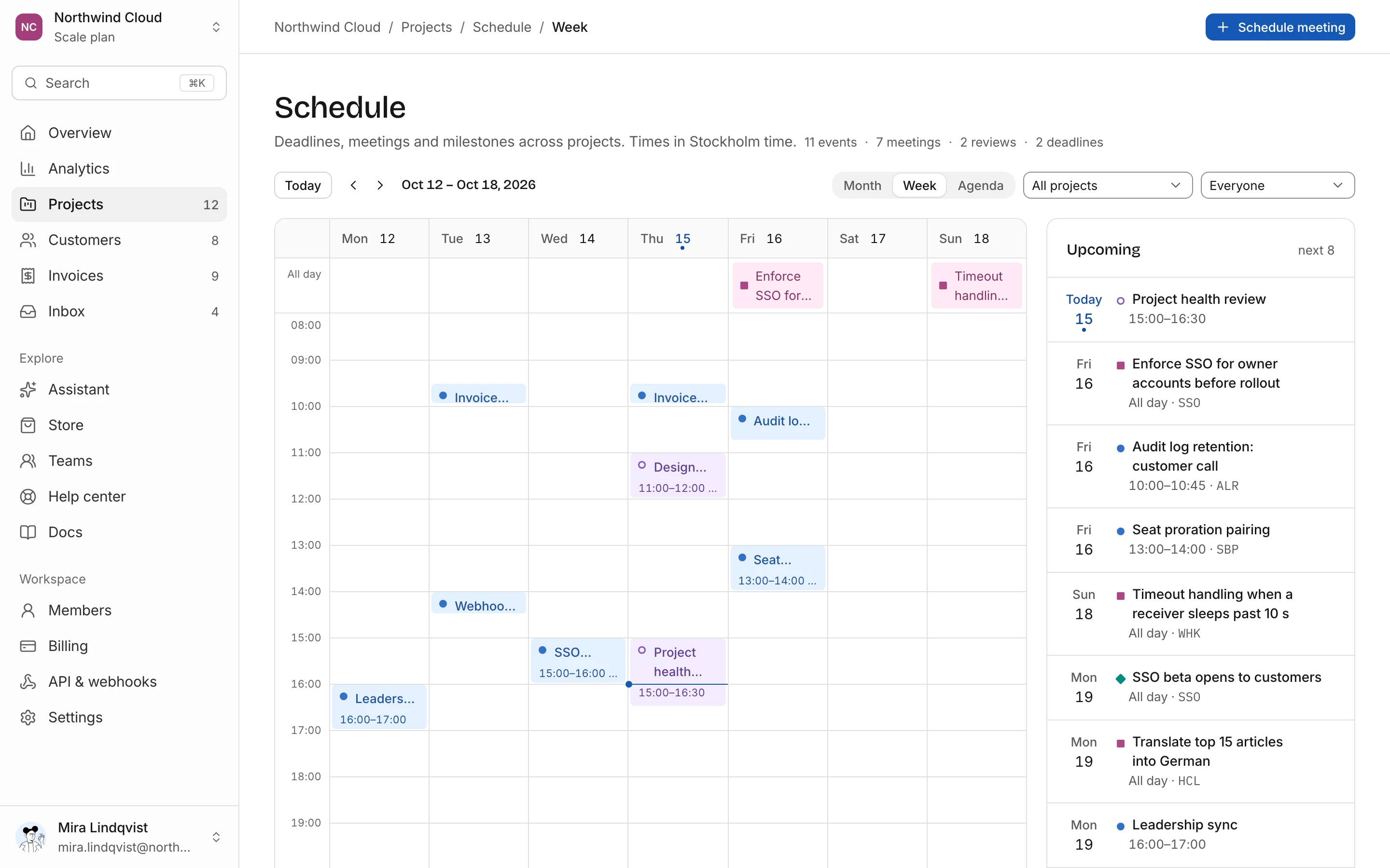 Schedule, week, light mode