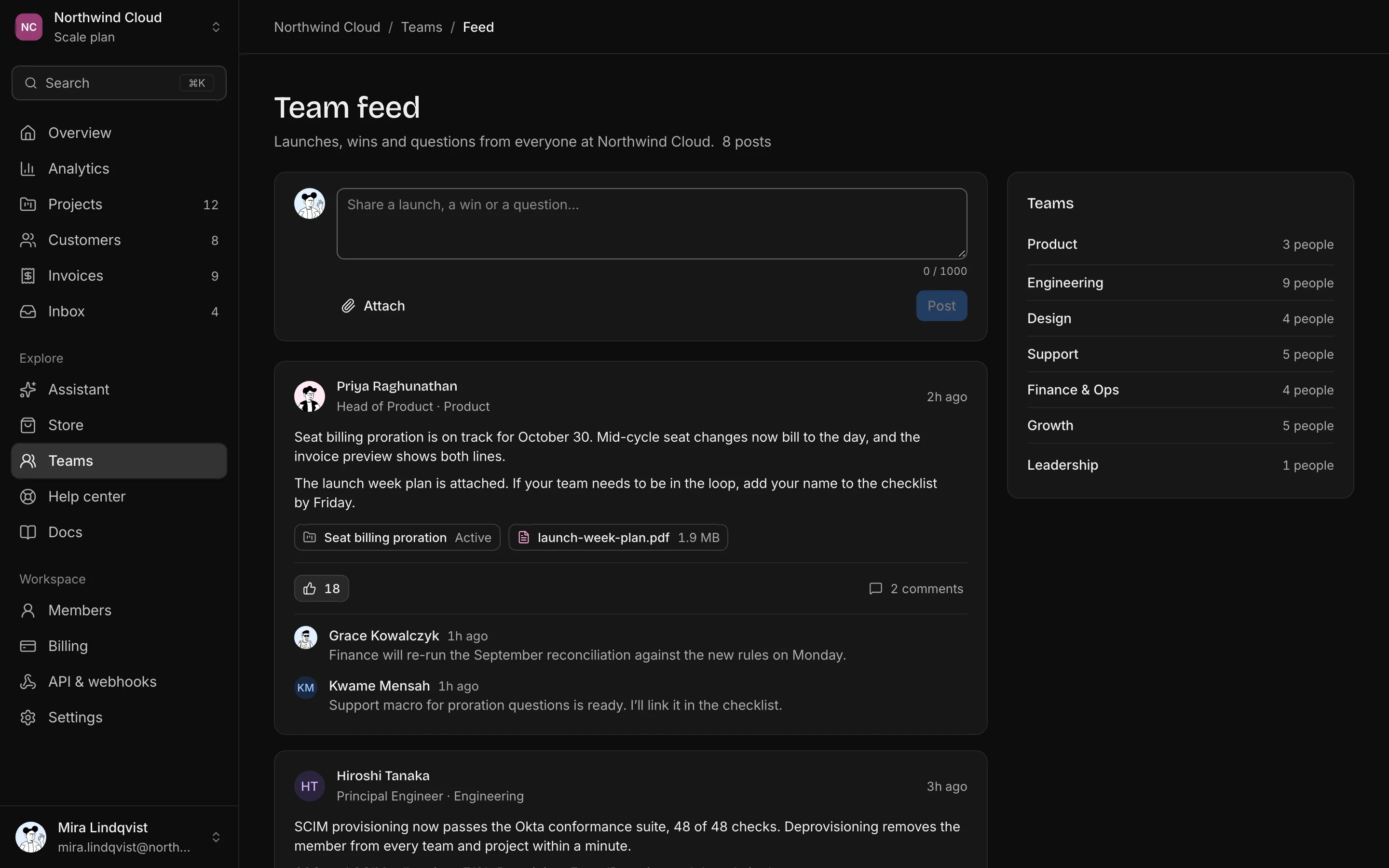 Social feed, dark mode