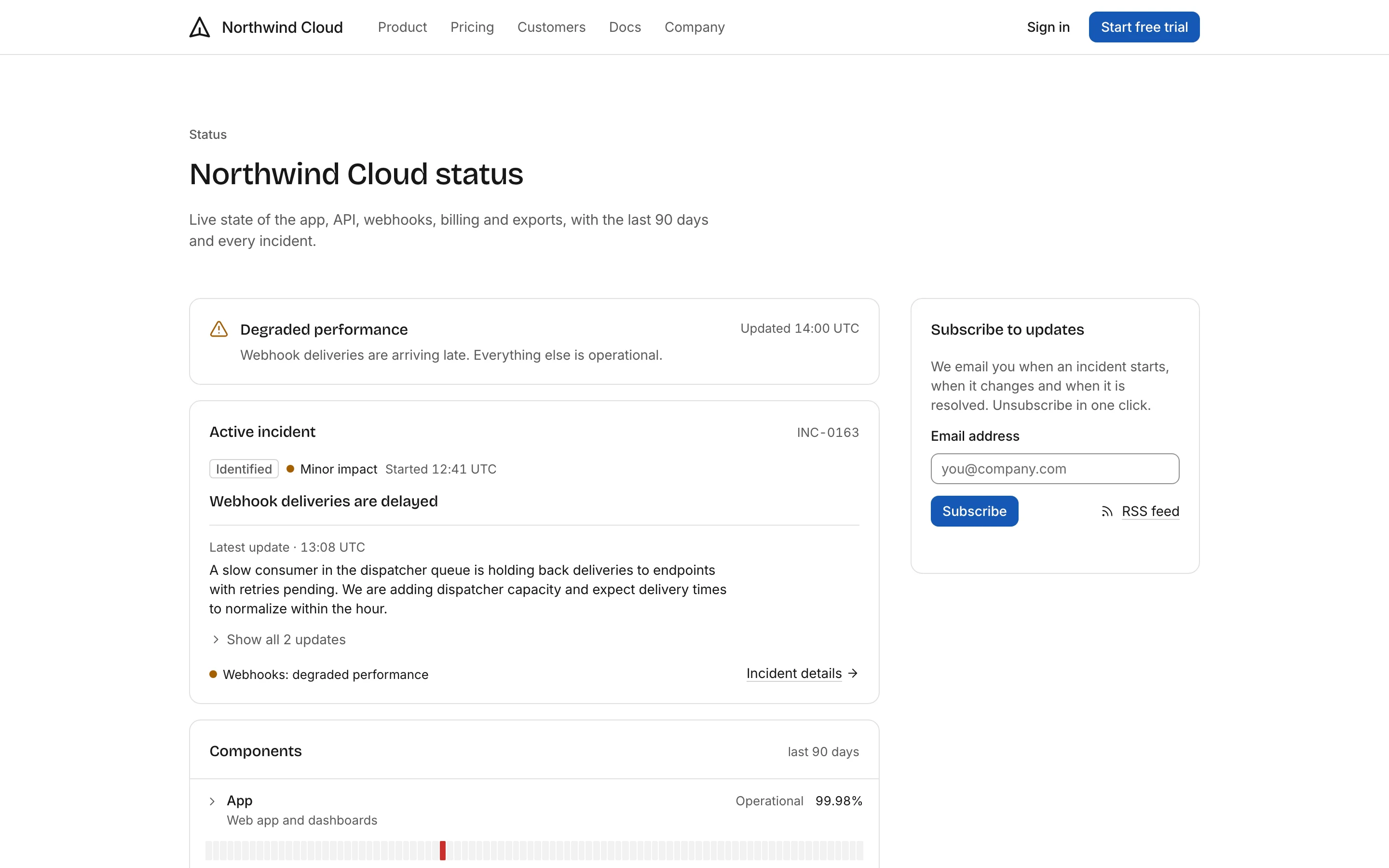 Status page, light mode