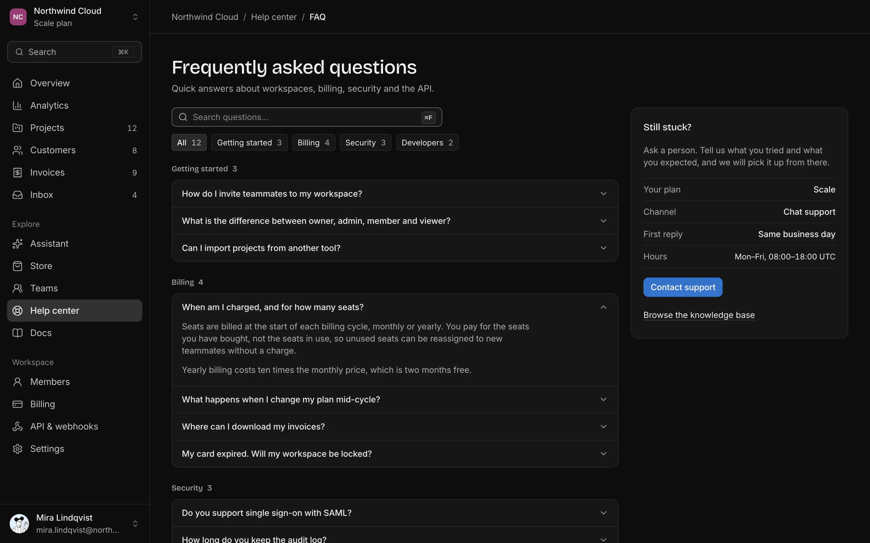 Support FAQ, dark mode