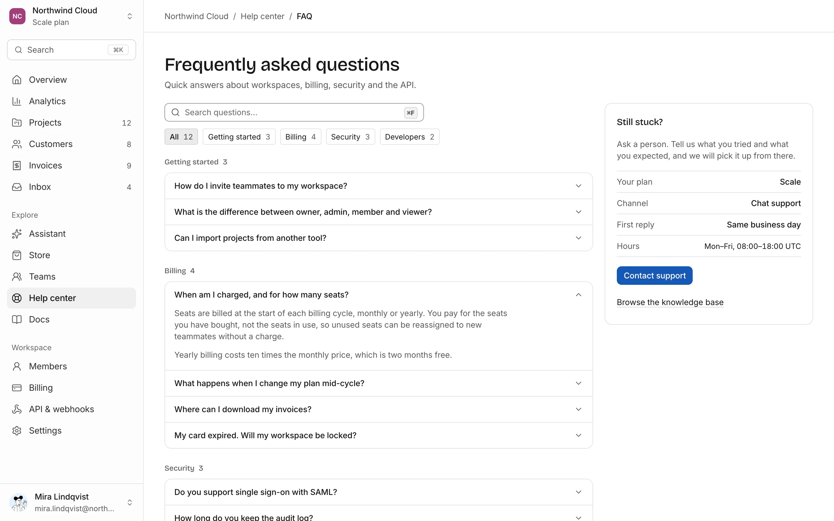 Support FAQ, light mode