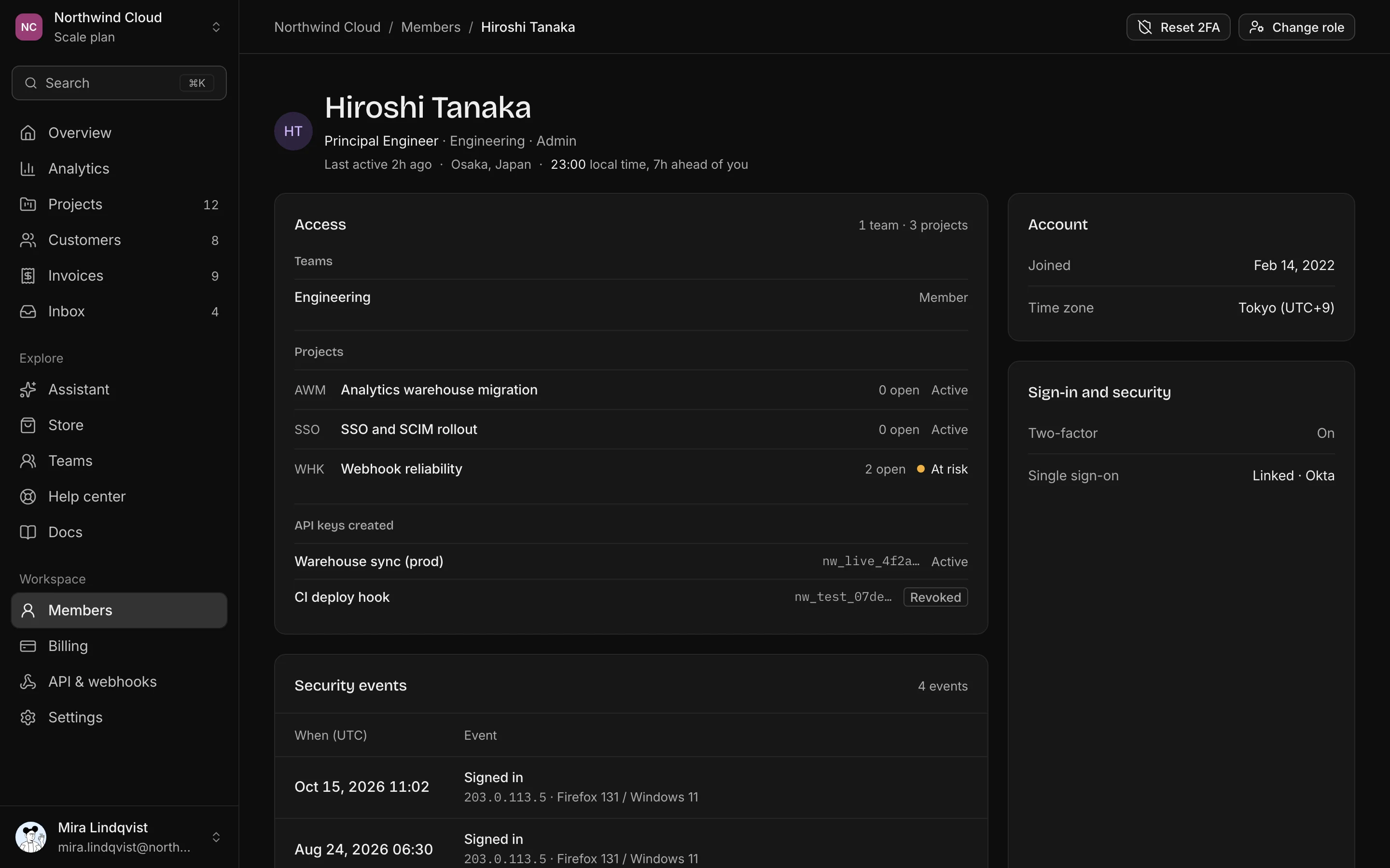 User detail, dark mode